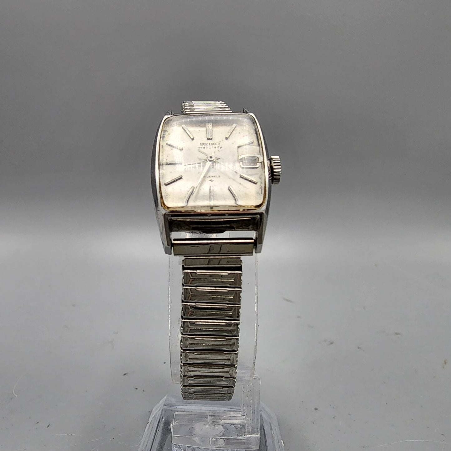 Vintage Seiko Matic lady Watch women Silver Tone White Dial Date21 Jewels Works