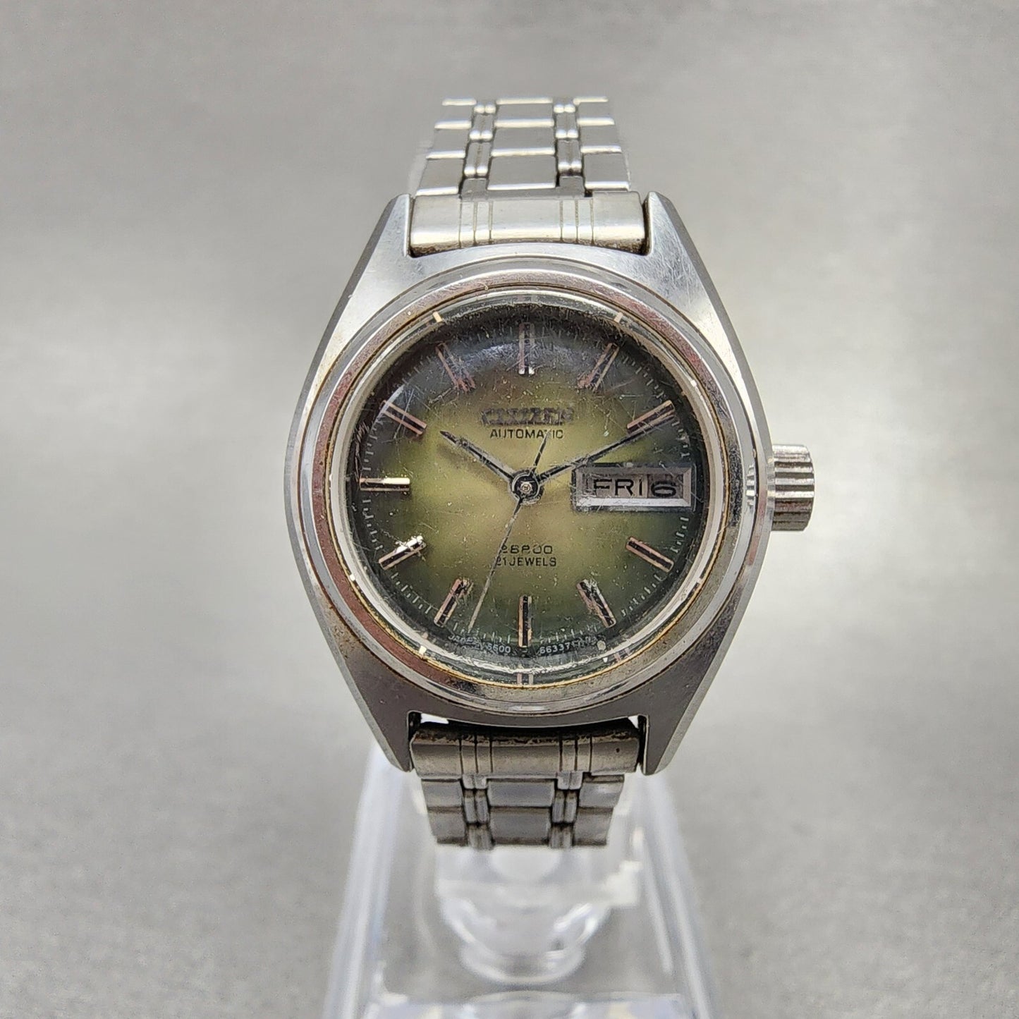 Citizen Automatic Watch Women 25mm Green Dial Steel Day date Round Runs VTG
