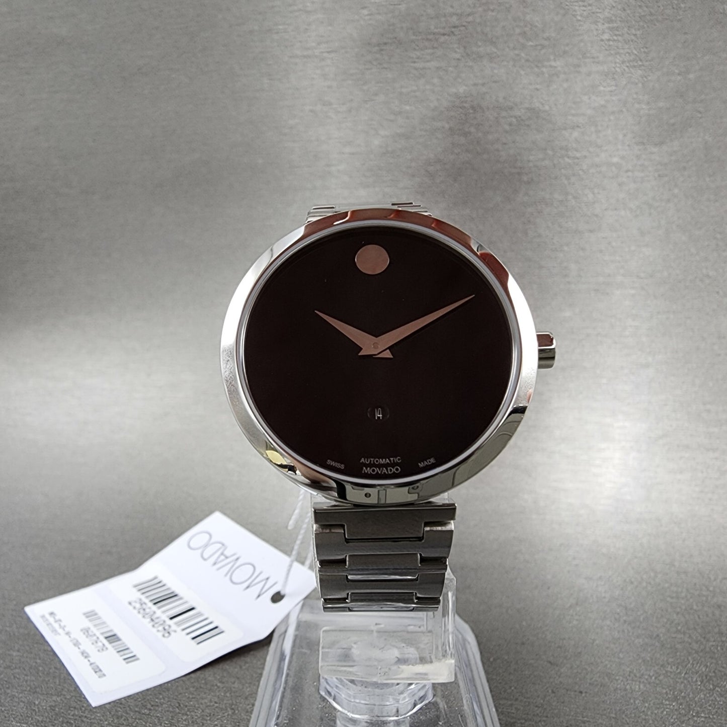 Movado Muesem Automatic Watch Women 32mm Black Dial Steel Date Round 0607678