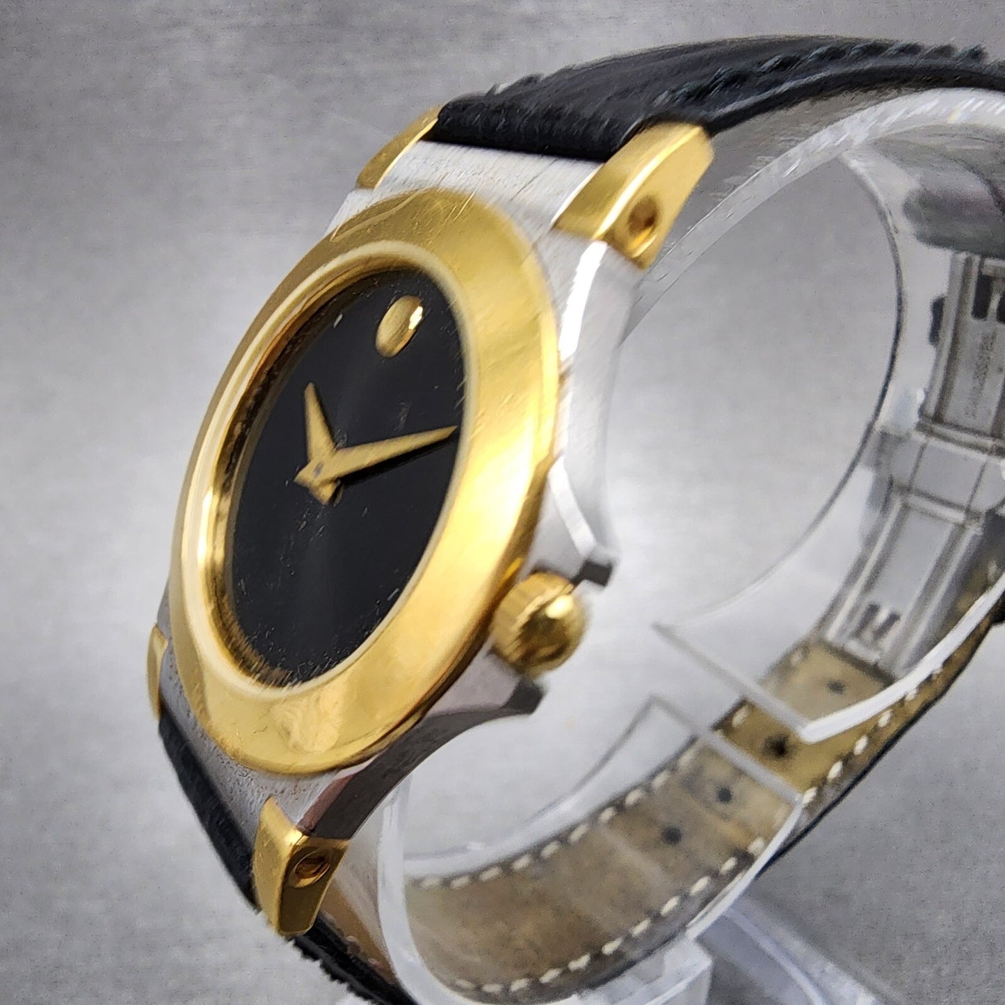 Movado Museum Watch Women 28mm Black Dial Two Tone Round NO Crystal New Battery