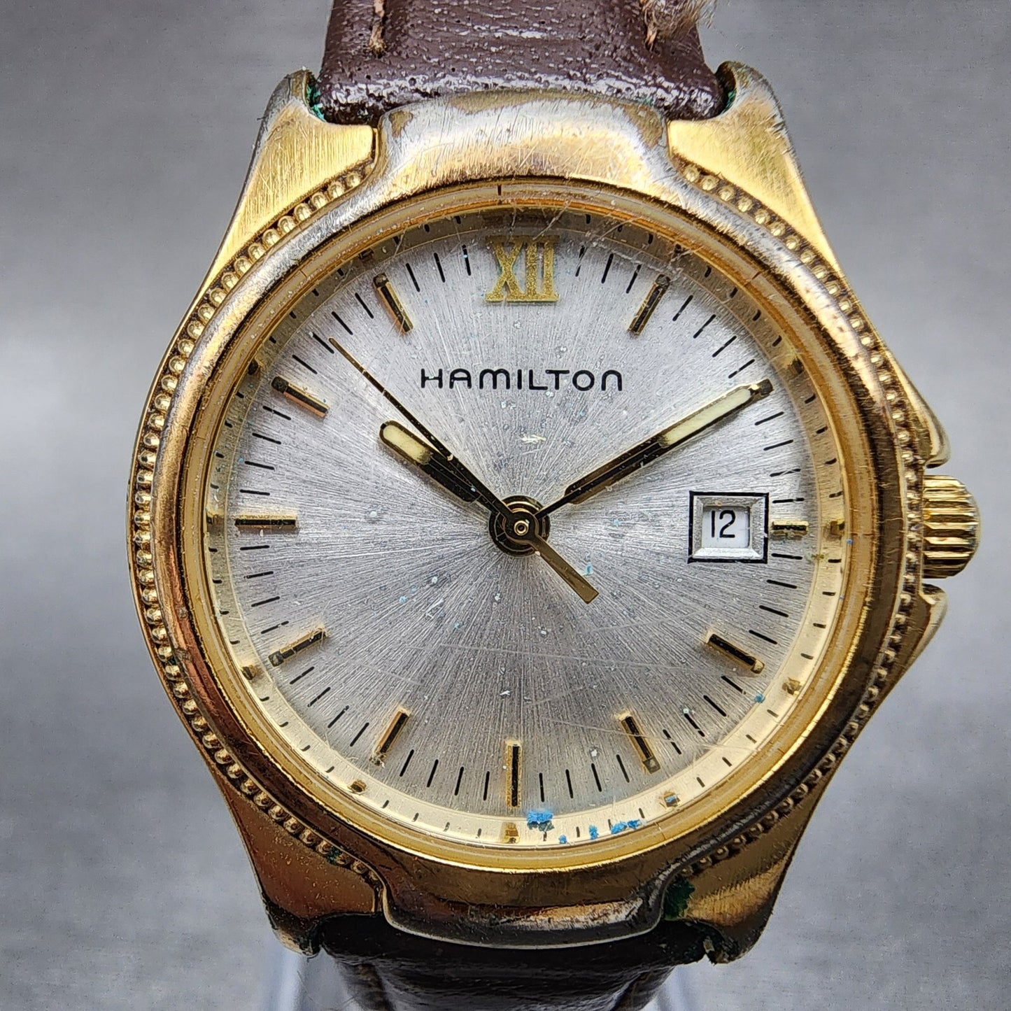 Hamilton Watch Women 26mm Silver Dial Gold Tone Date Round 8460 PARTS