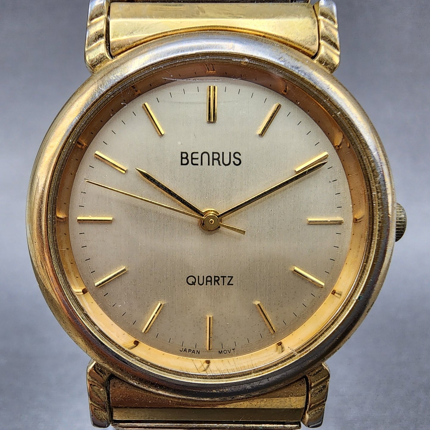 VTG Benrus Watch Men 32mm Champagne Dial Gold Tone Round New Battery