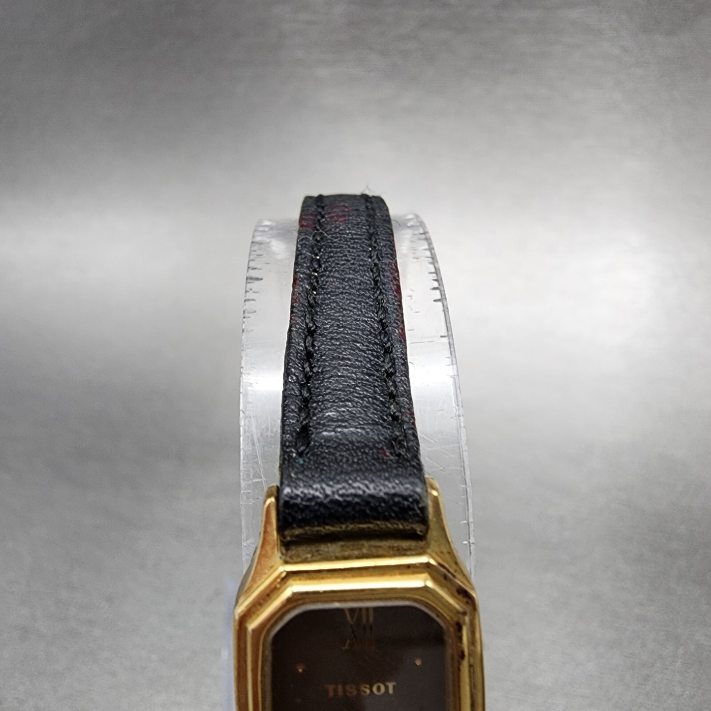 Tissot Tank Watch Women 14mm Brown Dial Gold Tone Octagon New Battery