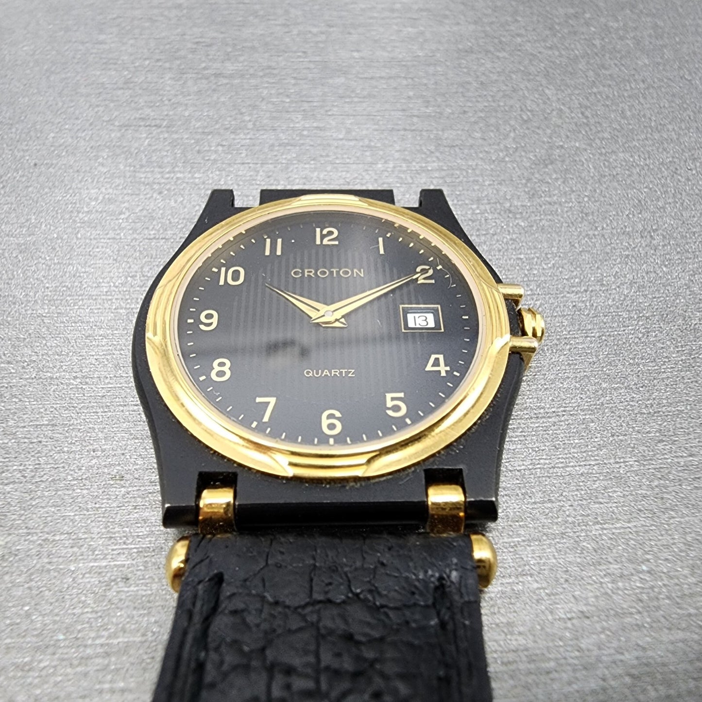 NOS Croton Watch Women 30mm Black Dial Black Tone Date Round New Battery