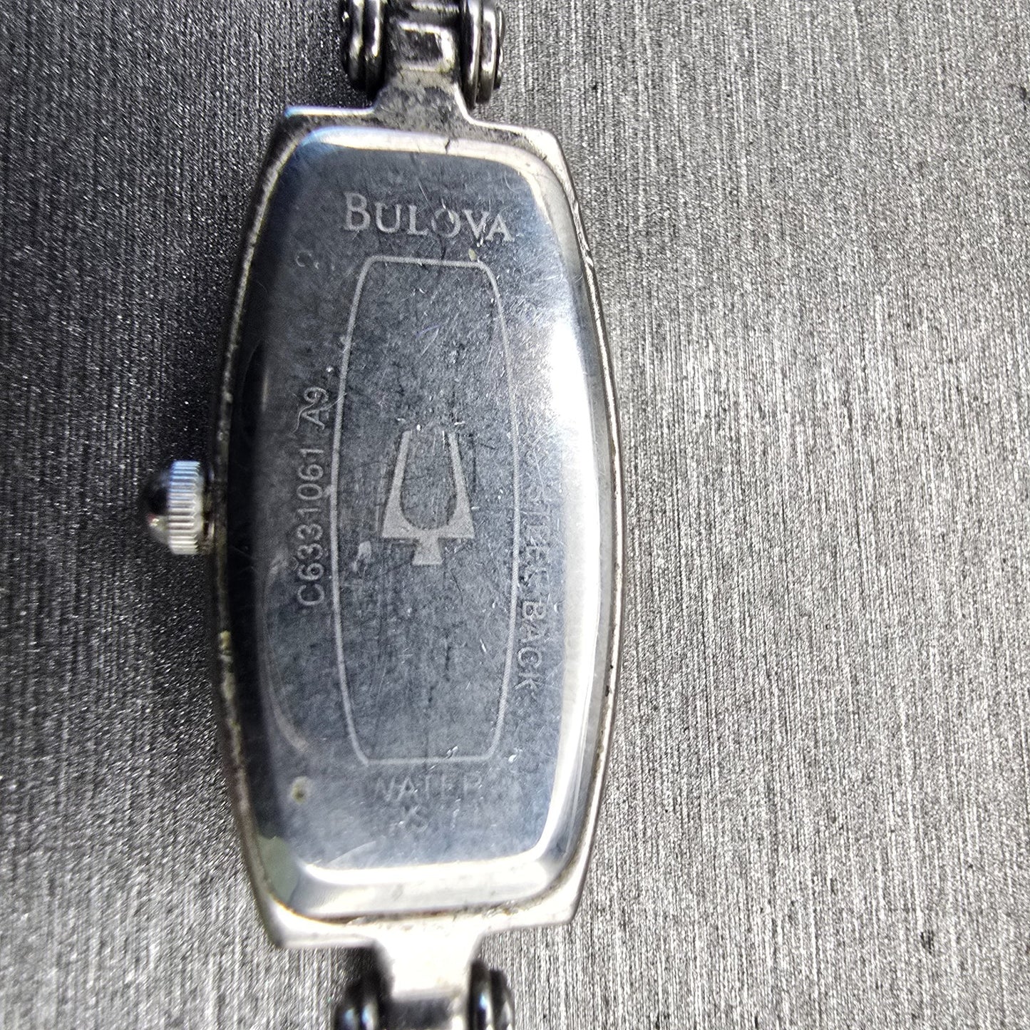 Bulova Watch Women 14mm Black Dial Silver Tone Gemmed Oval 96T15 New Battery9