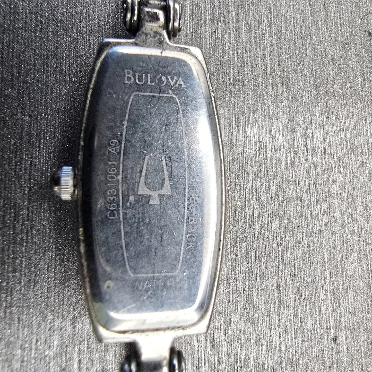 Bulova Watch Women 14mm Black Dial Silver Tone Gemmed Oval 96T15 New Battery9