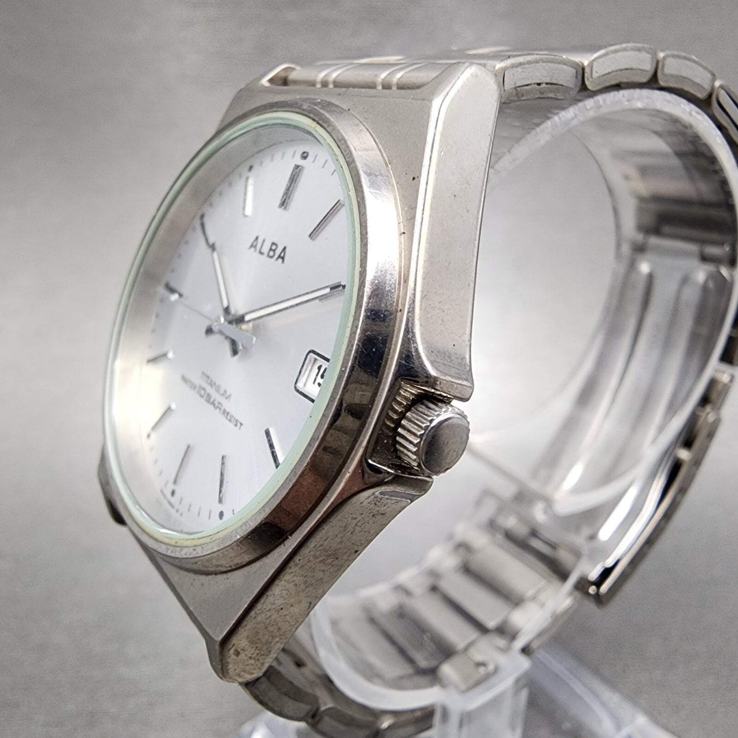 Seiko Alba Titanium Watch Men 35mm Silver Dial Date VX42-0AE0 New Battery