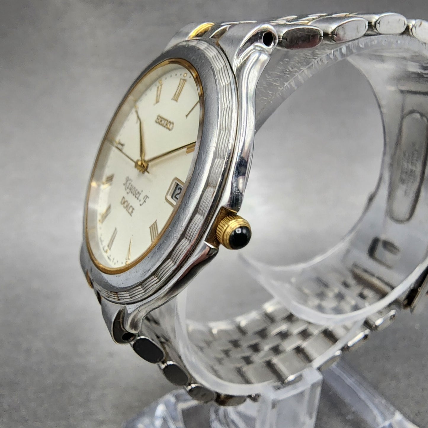 Seiko Dolce Watch Men 35mm White Dial Two Tone Round Date 5e32-6b00 New Battery