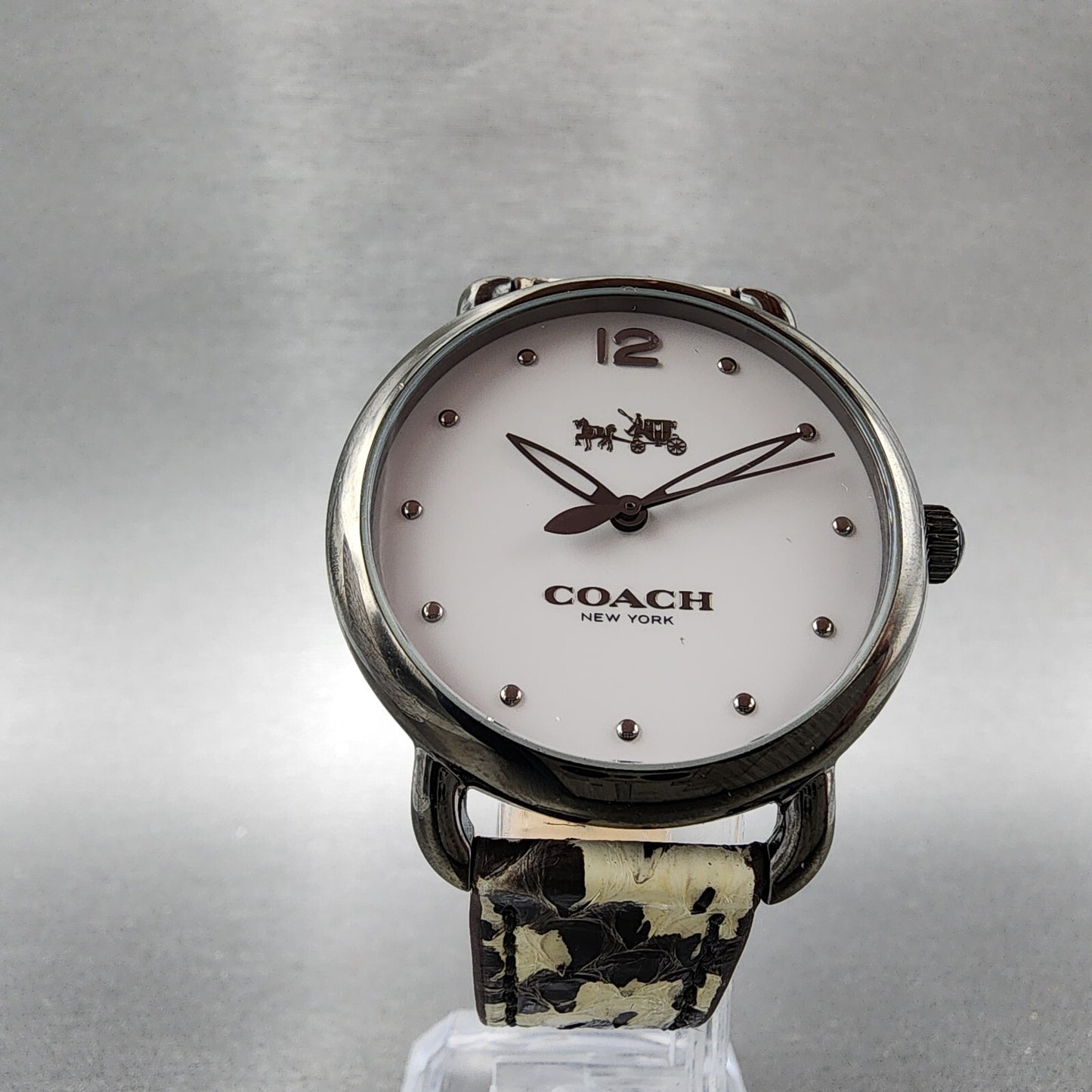 Coach Delancey Watch Women 36mm White Dial Black Tone Round Leather New Battery