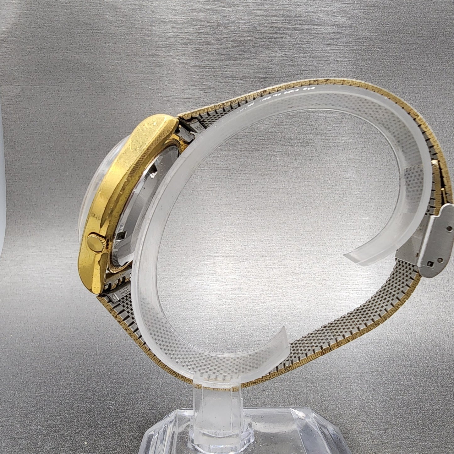 Seiko Seikomatic Watch Men 37mm Silver Dial Gold Tone Daydate 6218-8950 Runs