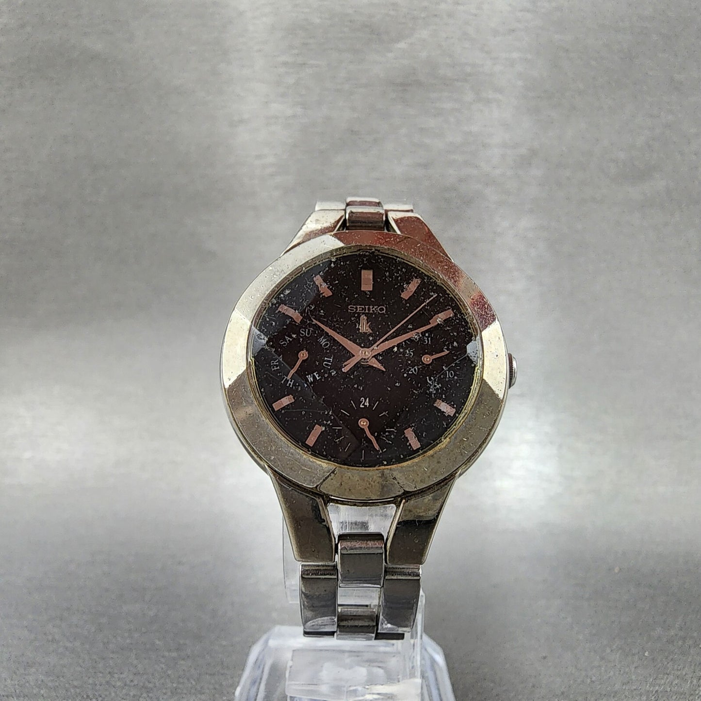 Seiko Lukia Watch Women 31mm Black Dial Silver Tone Daydate Round New Battery