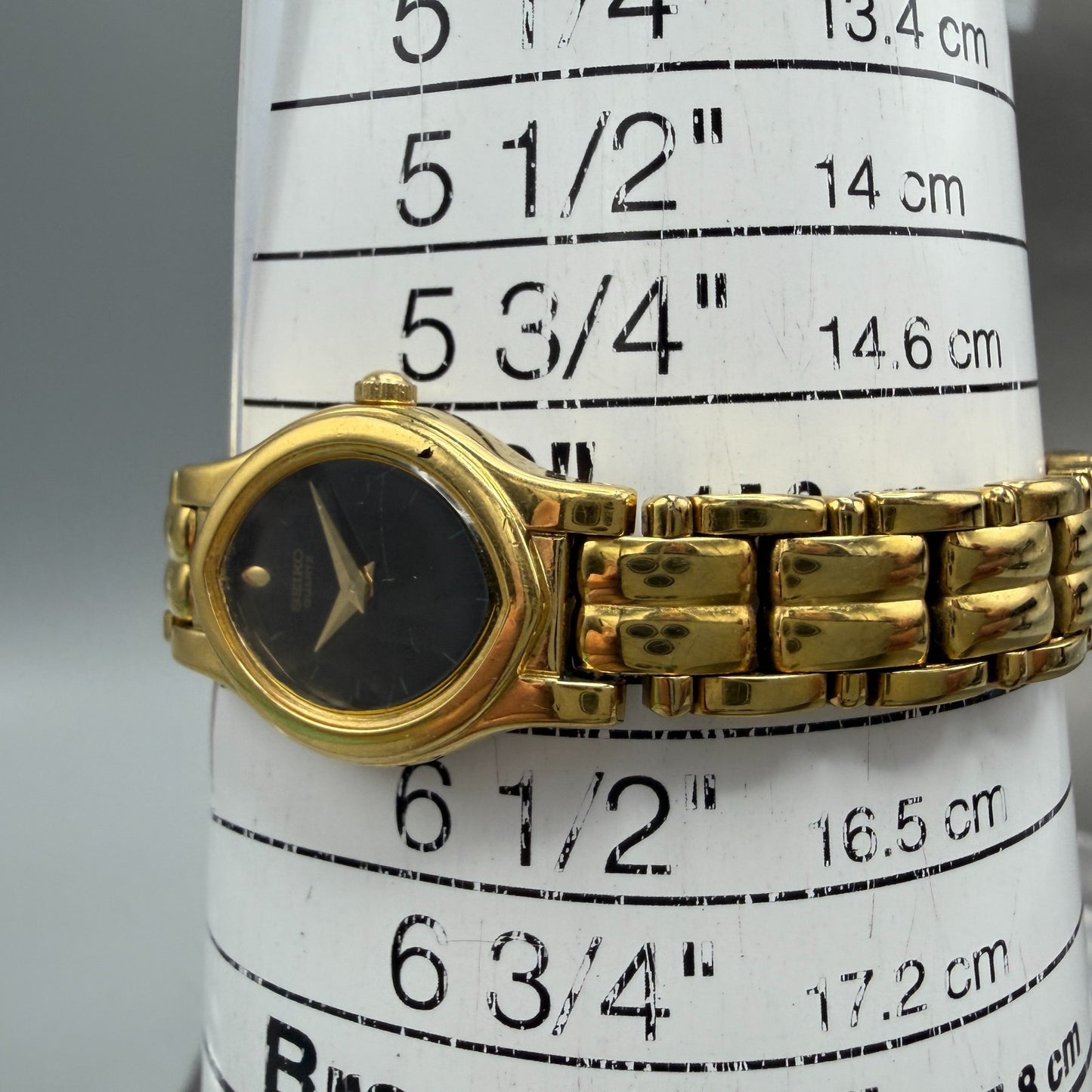Seiko Watch Women 17mm Black Dial Gold Tone Oval V400-5588 New Battery Vintage11