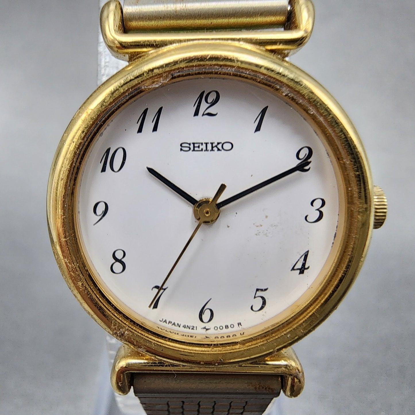 Seiko Watch Women 22mm White Dial Gold Tone Round 4n21-0052 New Battery