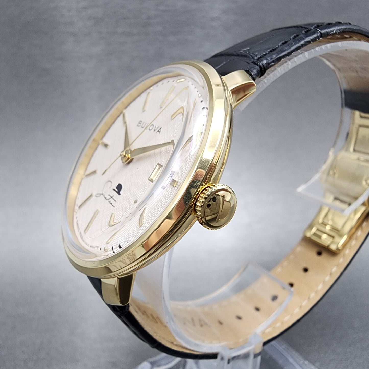 Bulova Frank Sinatra Watch Men 40mm Cream Dial Gold Tone Date Manual Wind 97B195