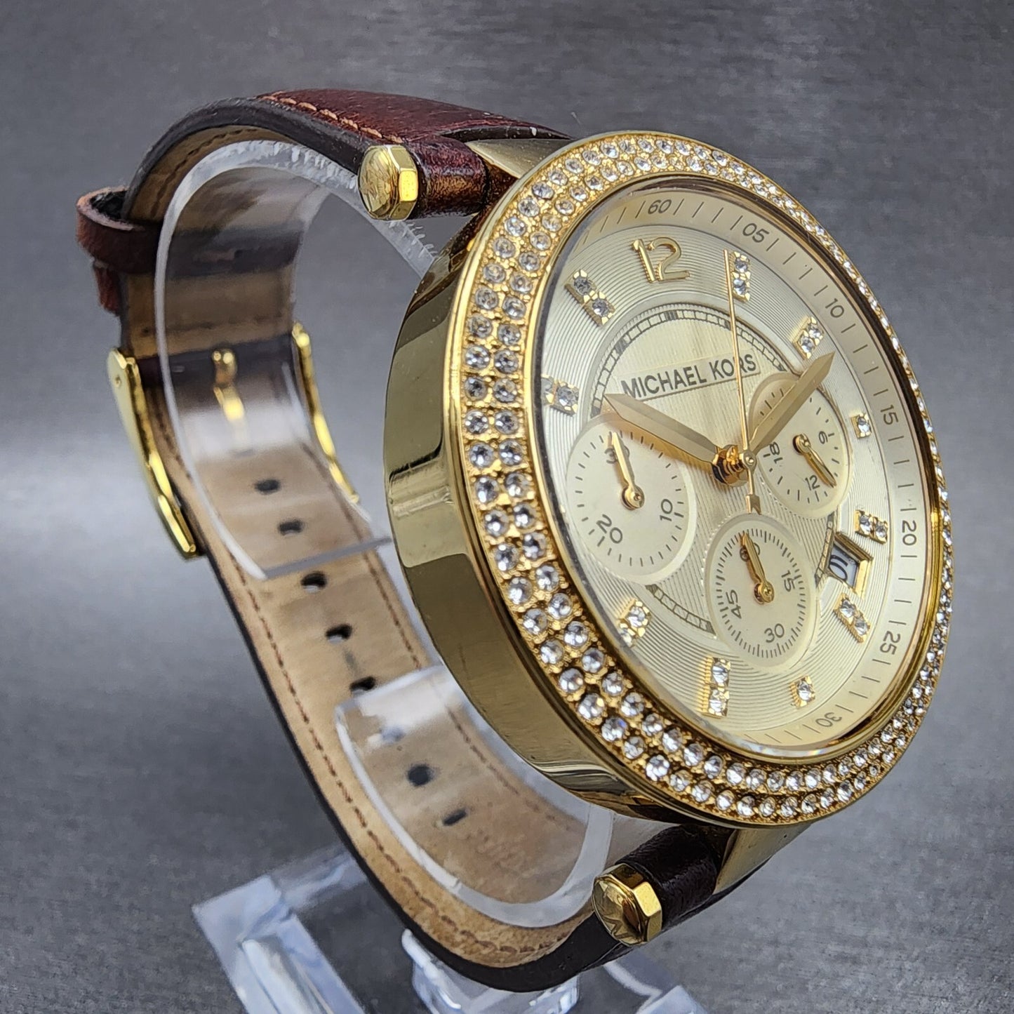Michael Kors Parker Watch Women 39mm Champagne Dial Gold Tone MK2249 New Battery