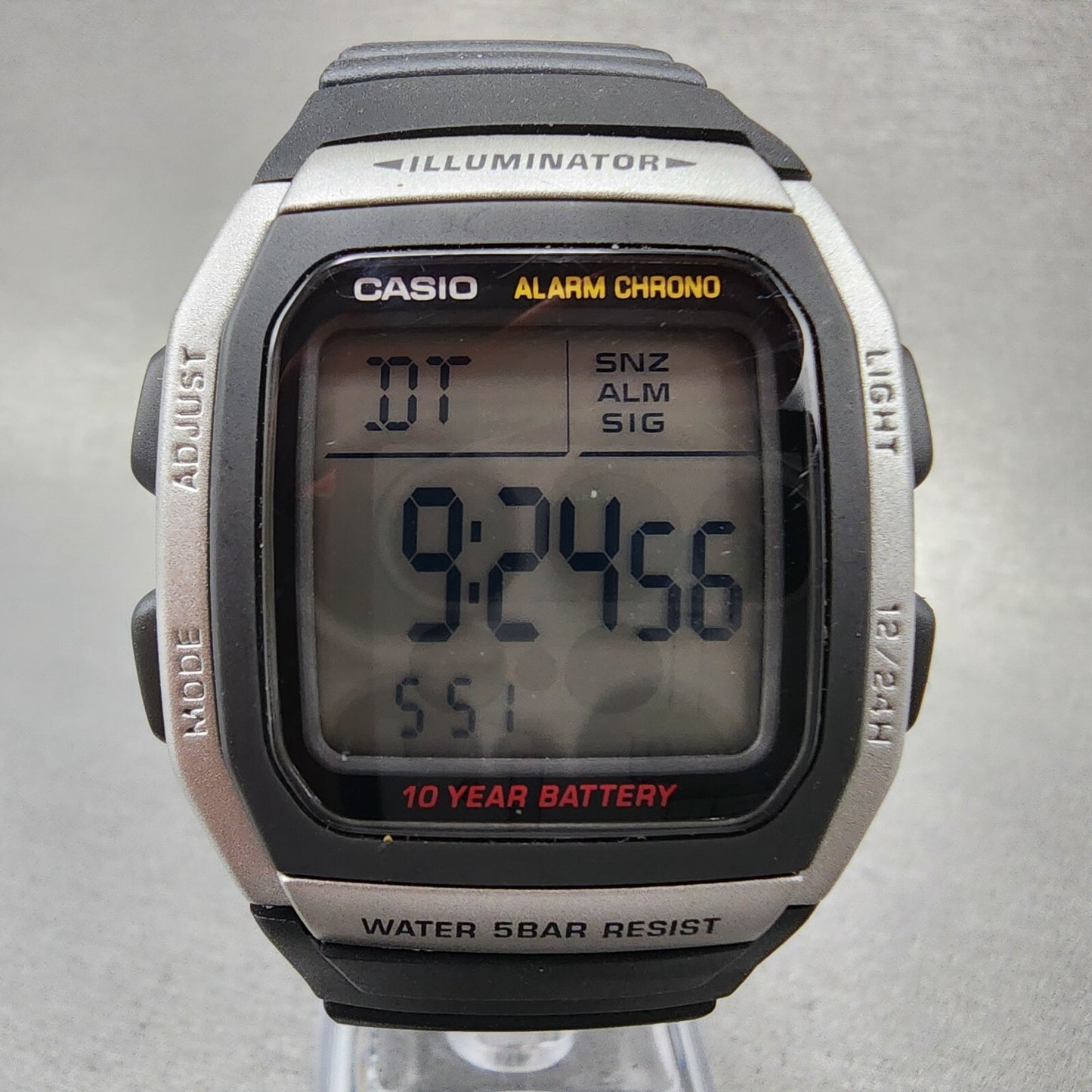 Casio W-96H Watch Men 36mm Digital Silver Tone Alarm Chrono Rectangle New Batt