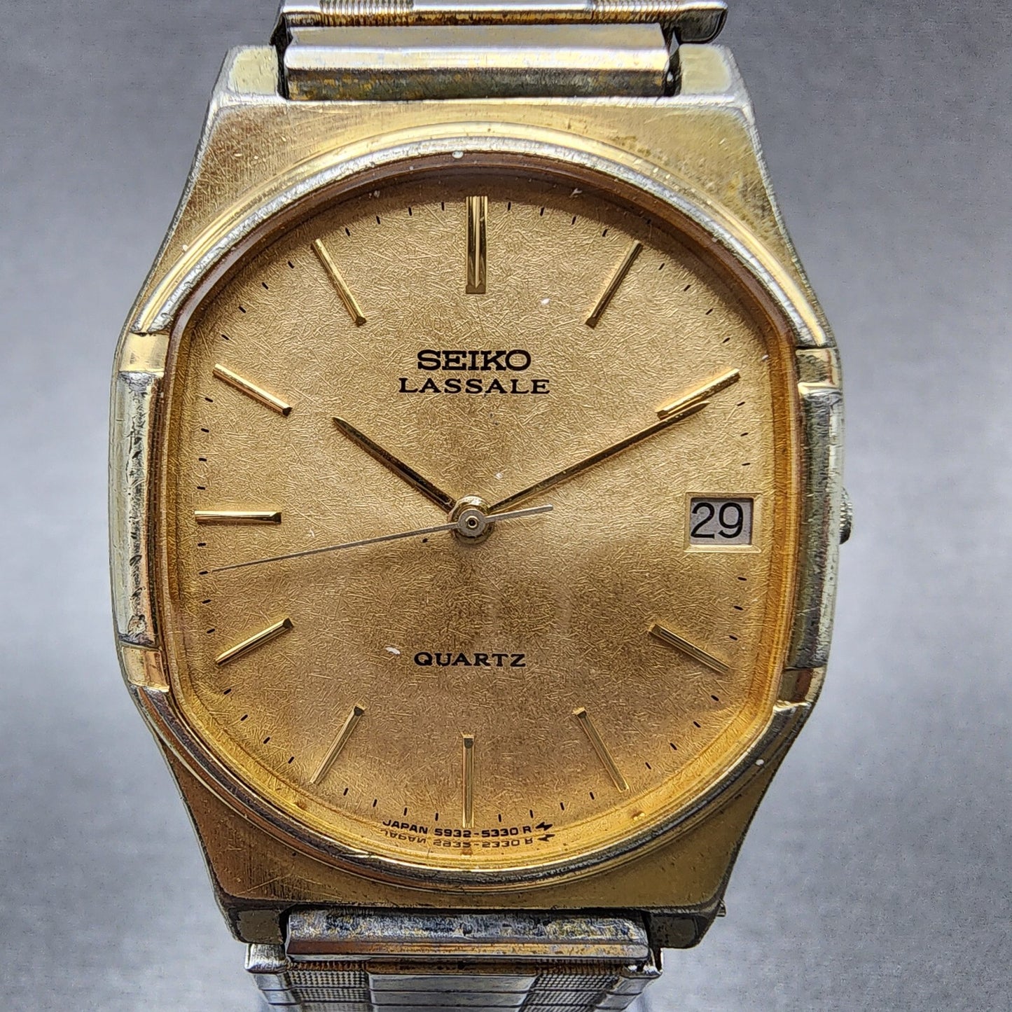 VTG Seiko Lassale Watch Men 30mm Gold Dial Gold Tone Date Oval 5932-5229 PARTS