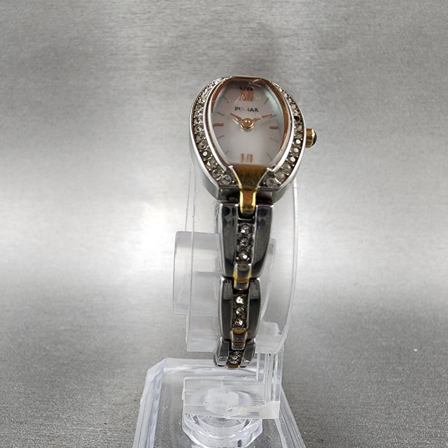 Pulsar Watch Women 17mm MOP Dial Two Tone Tonneau 1N00-X185 New Battery