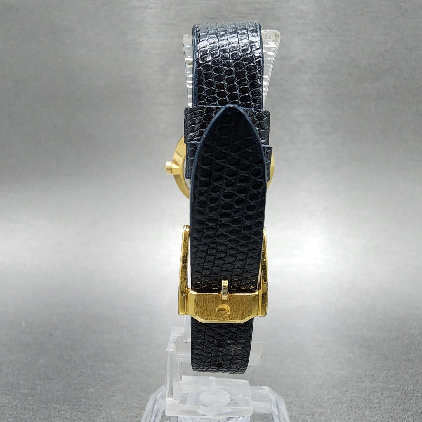 Movado Museum Watch Women 25mm Blue Dial Gold Plated Round Lizard Band New Batt