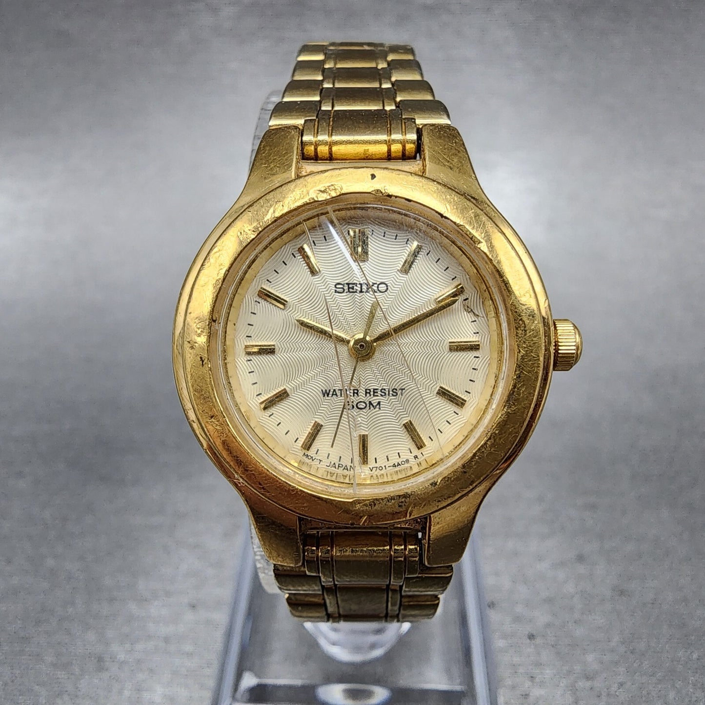 Seiko Watch Women 25mm Cream Dial Gold Tone Round V701-2H30 New Battery