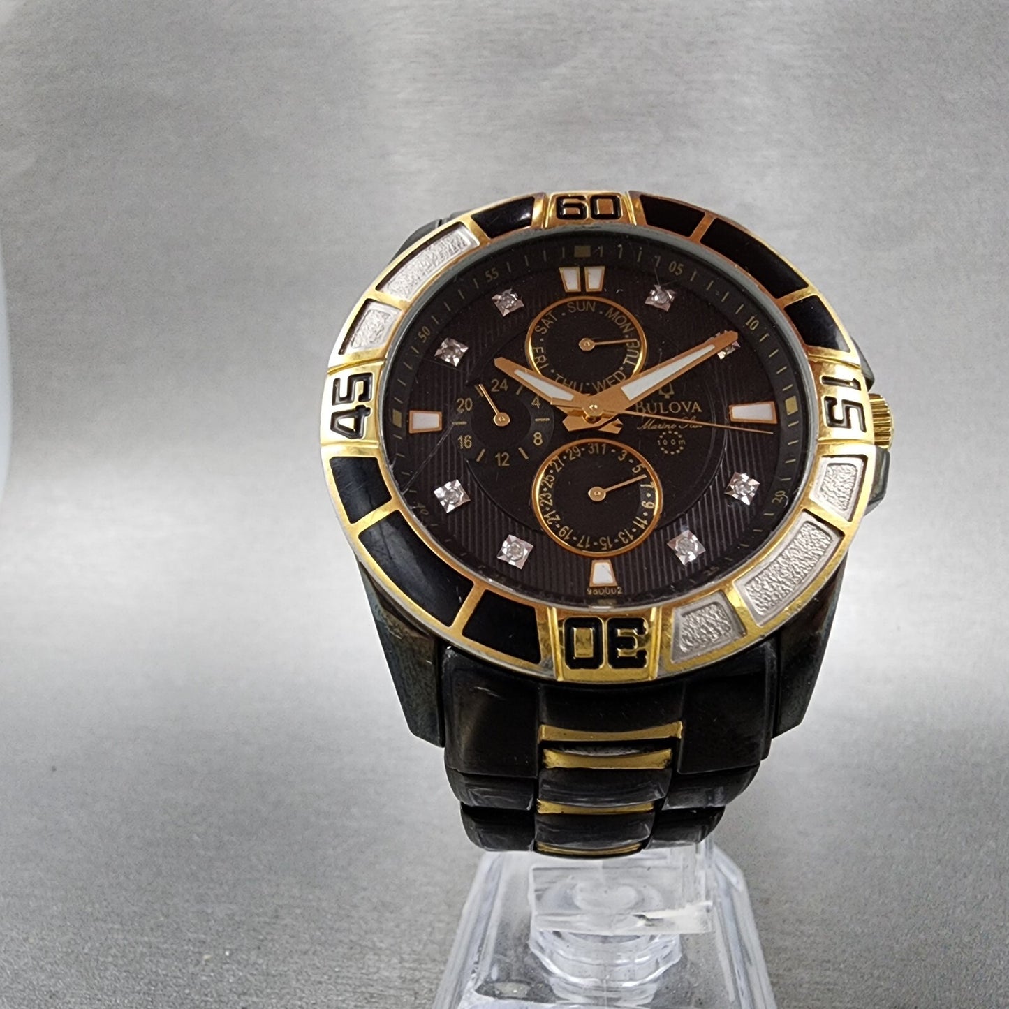 Bulova Marine Star Watch Men 42mm Black Dial Black Tone Daydate 98D002 New Batt
