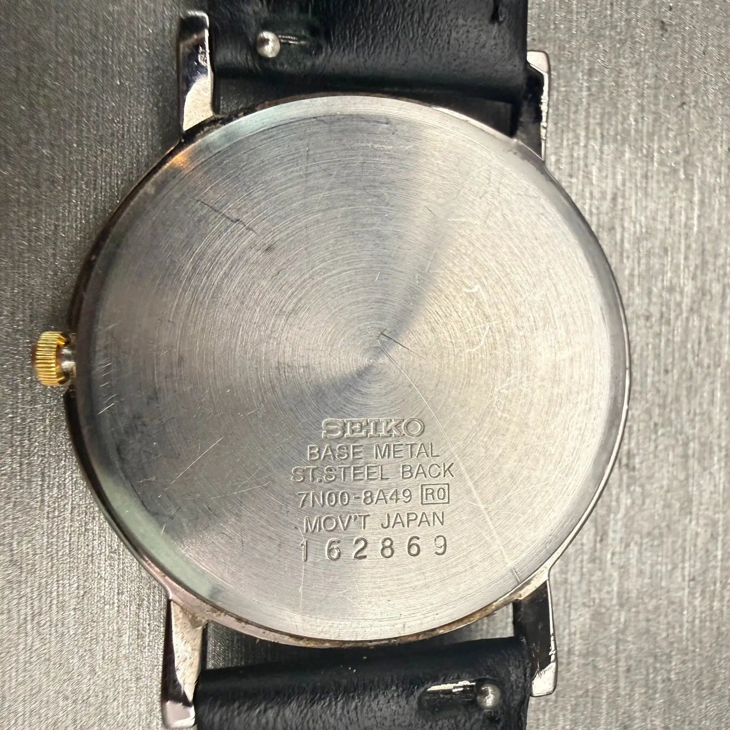 Seiko Watch Men 34mm Black Dial Two Tone Round 7N00-8A49 Vintage New Battery10