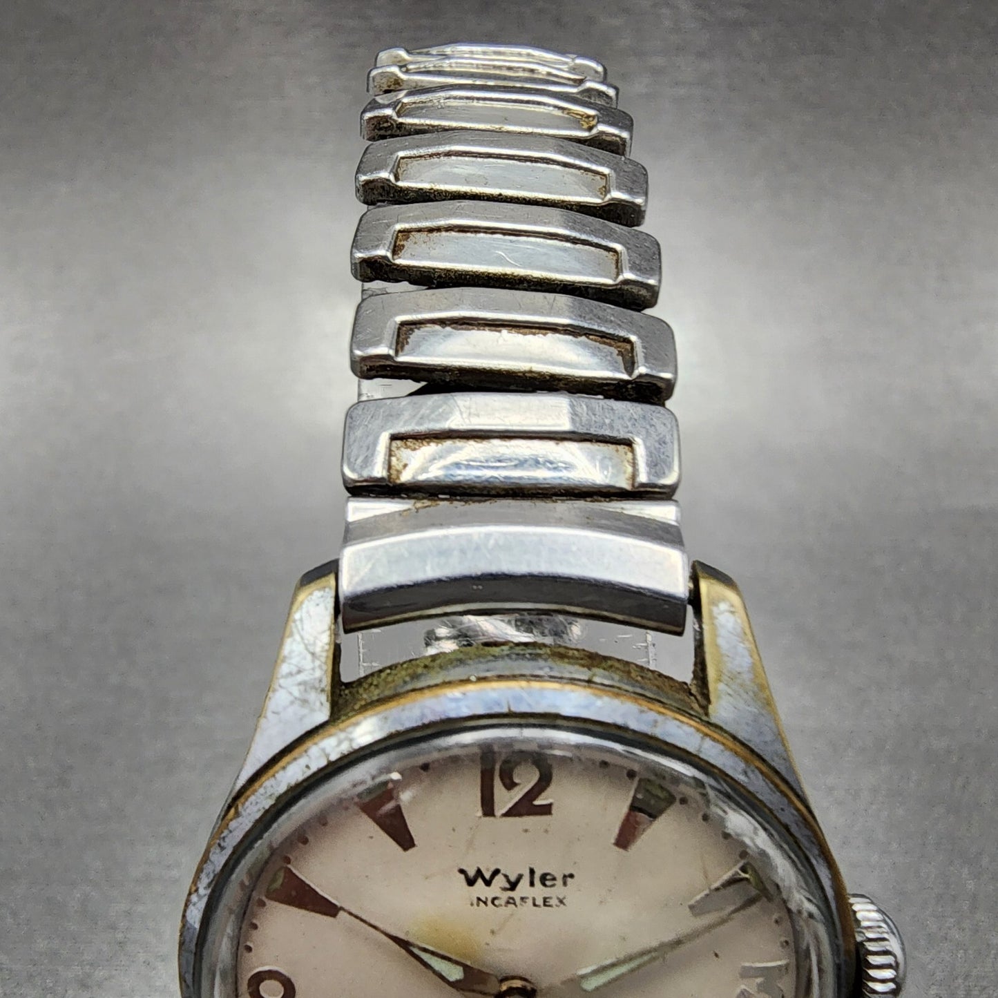 Wyler Inca flex Watch Men 32mm White Dial Silver Tone Small Seconds Manual READ!