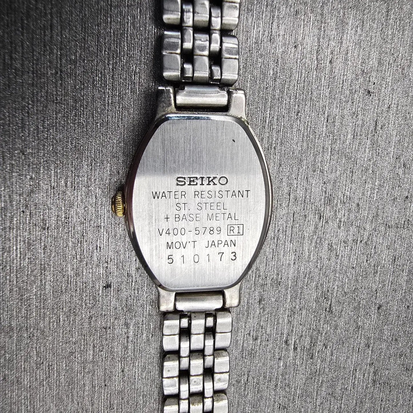 Seiko Watch Women 17mm White Dial Two Tone Oval V400-5789 New Battery Vintage10