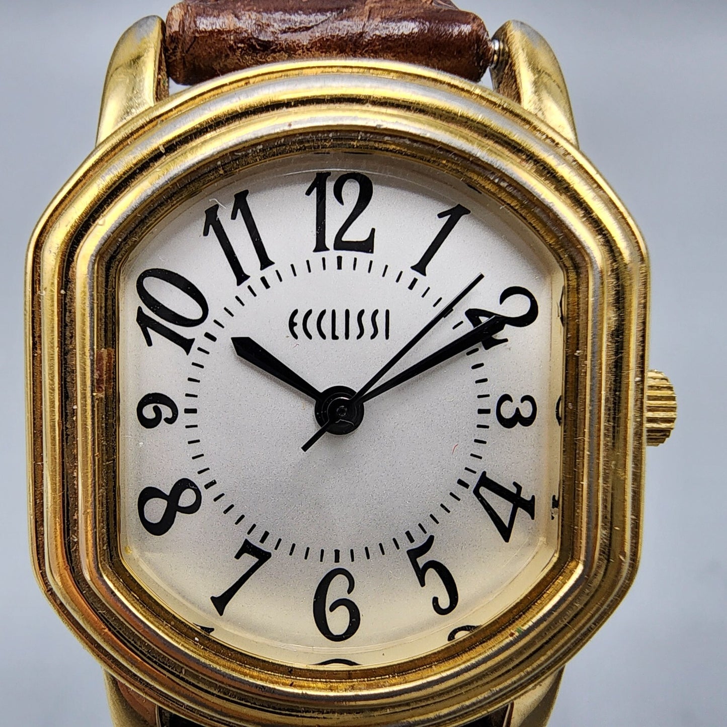 Ecclissi Watch Women 26mm White Dial Gold Tone Ellipse Case New Battery