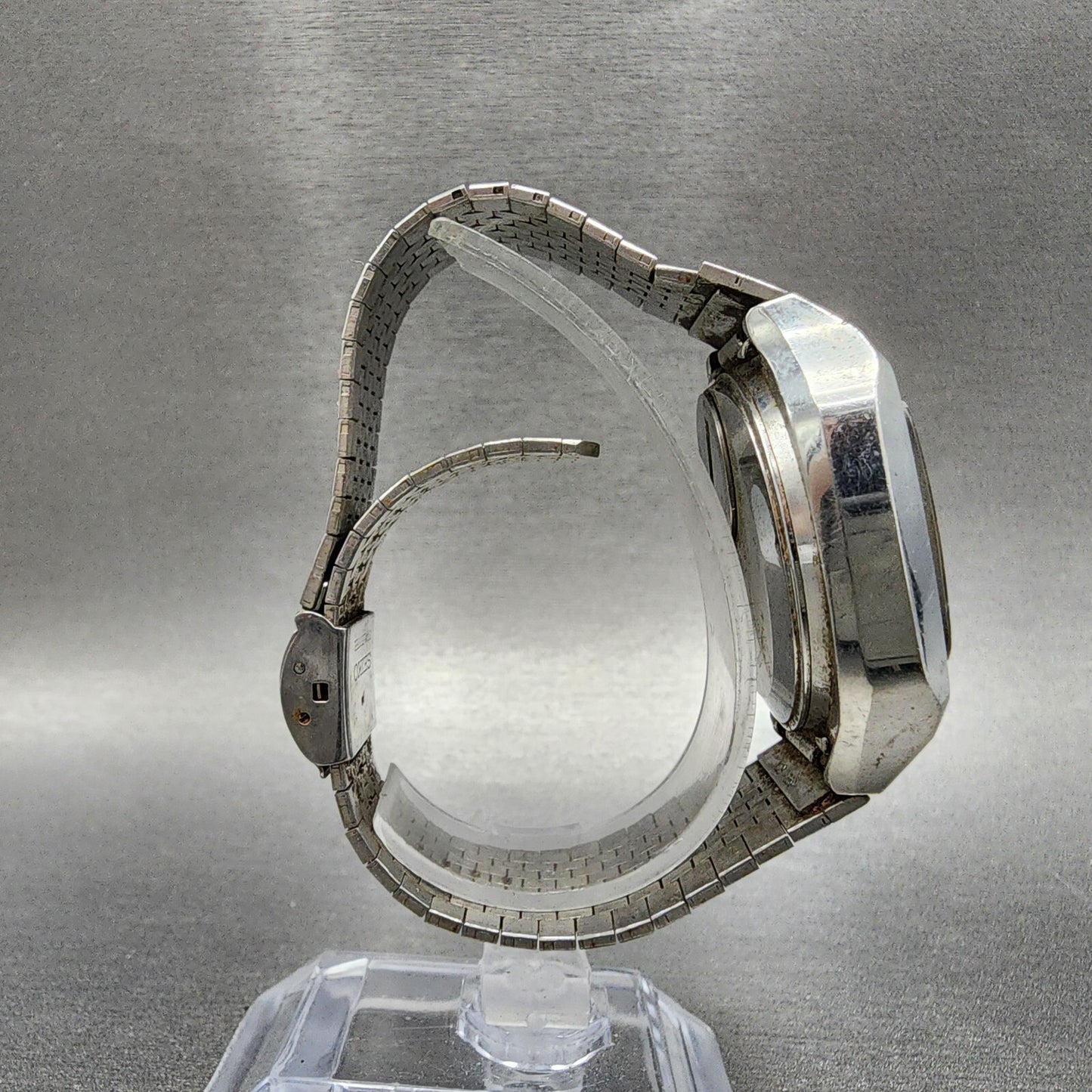 Seiko Digital Watch Men 37mm LCD Steel Daydate Rectangle 0114-0020 PARTS