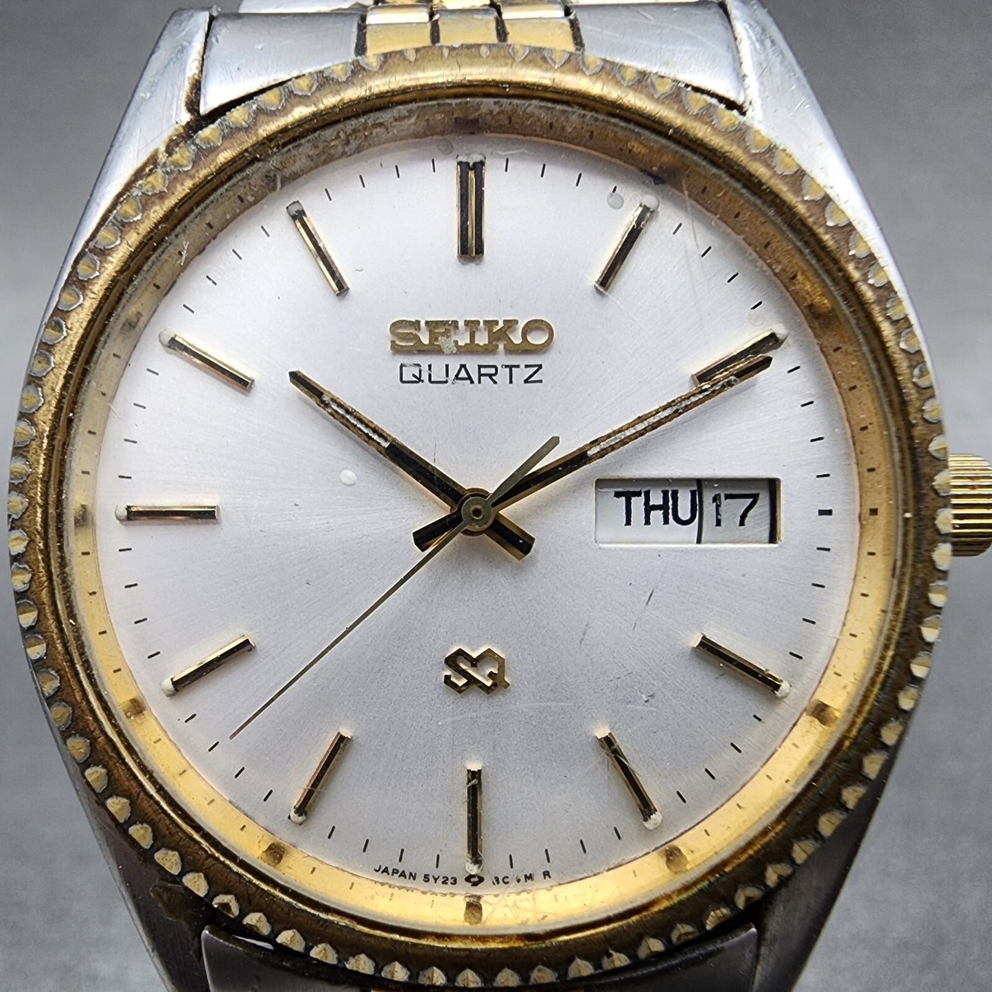 Seiko SQ President Watch Men 36mm Silver Dial Two Tone Daydate 5y23-8a61 PARTS
