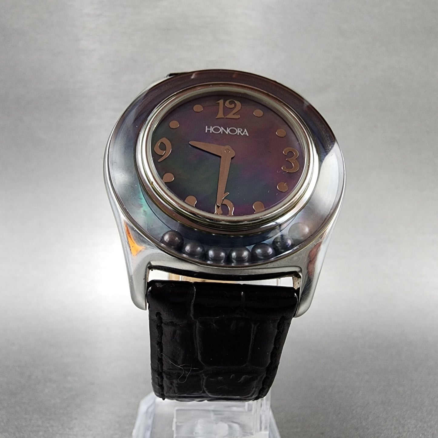 Honora Watch Women 36mm MOP Dial Silver Tone Leather band READ!!! New Battery