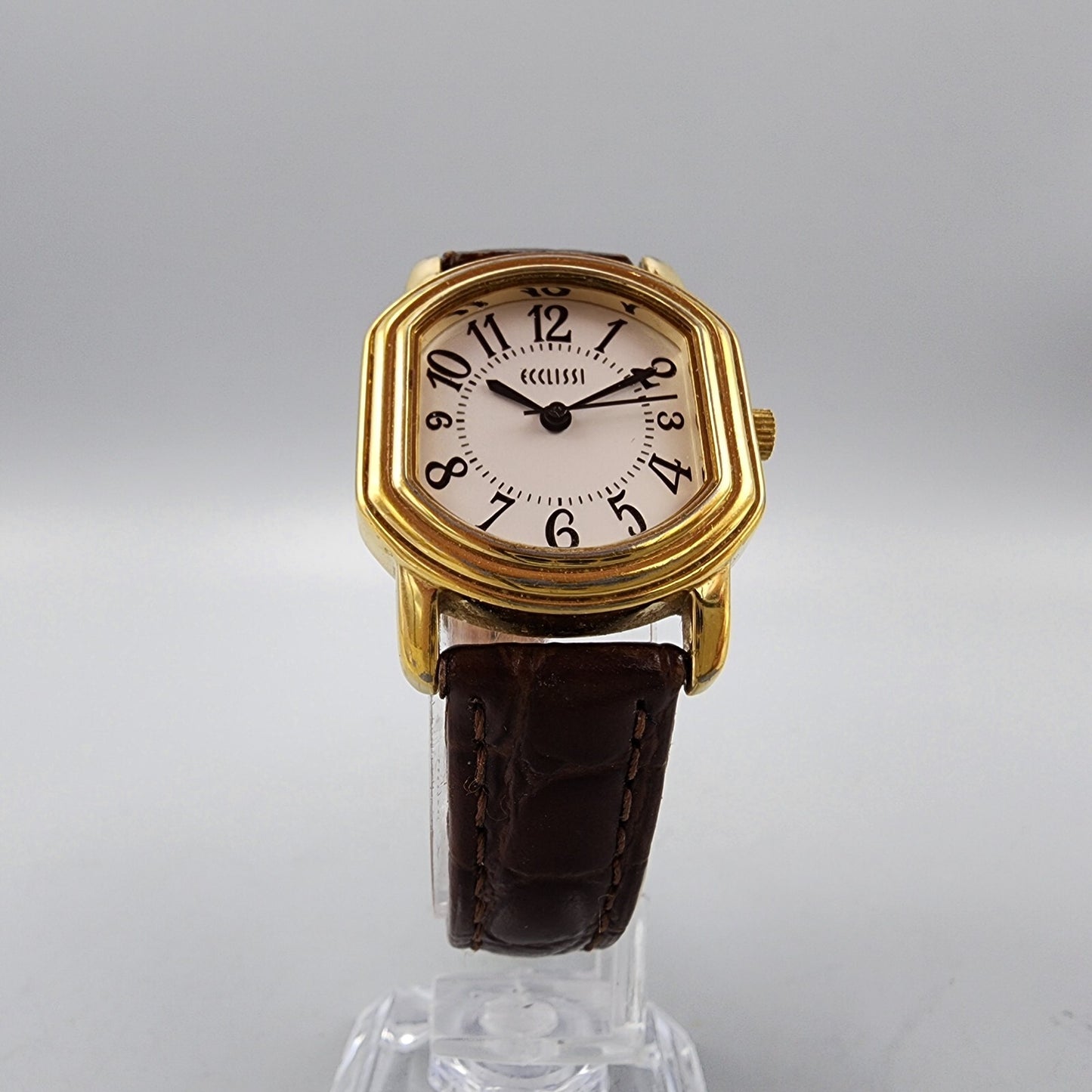 Ecclissi Watch Women 26mm White Dial Gold Tone Ellipse Case New Battery