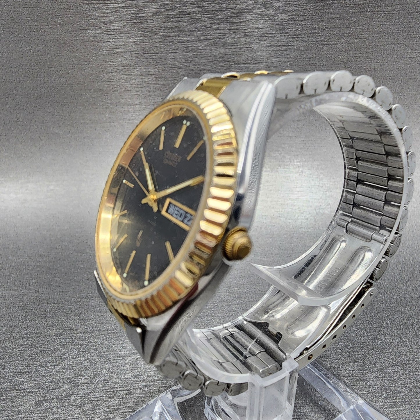 Citizen CQ President Watch Men 35mm Black Dial Two Ton Daydate 6100 NO BACK PART