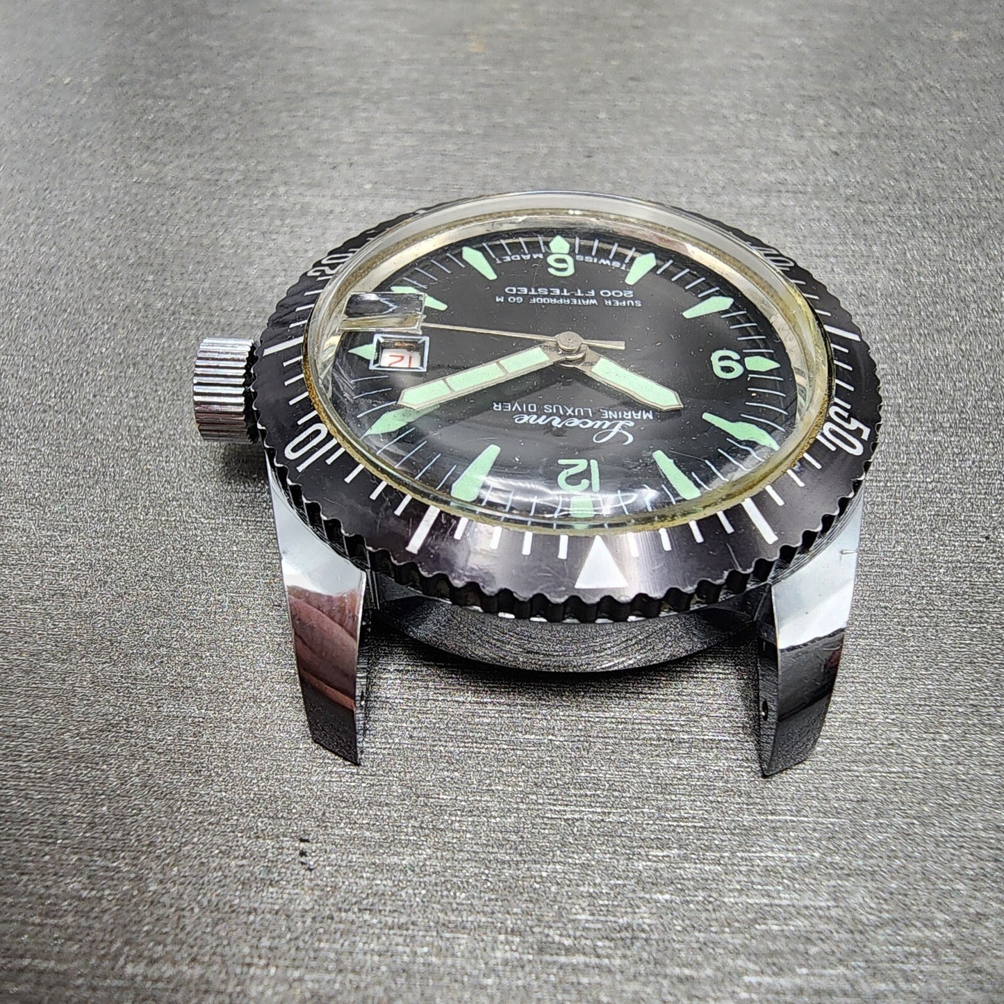 Lucerne Marine Luxus Diver Watch Men 36mm Black Dial Silver Tone Date PARTS