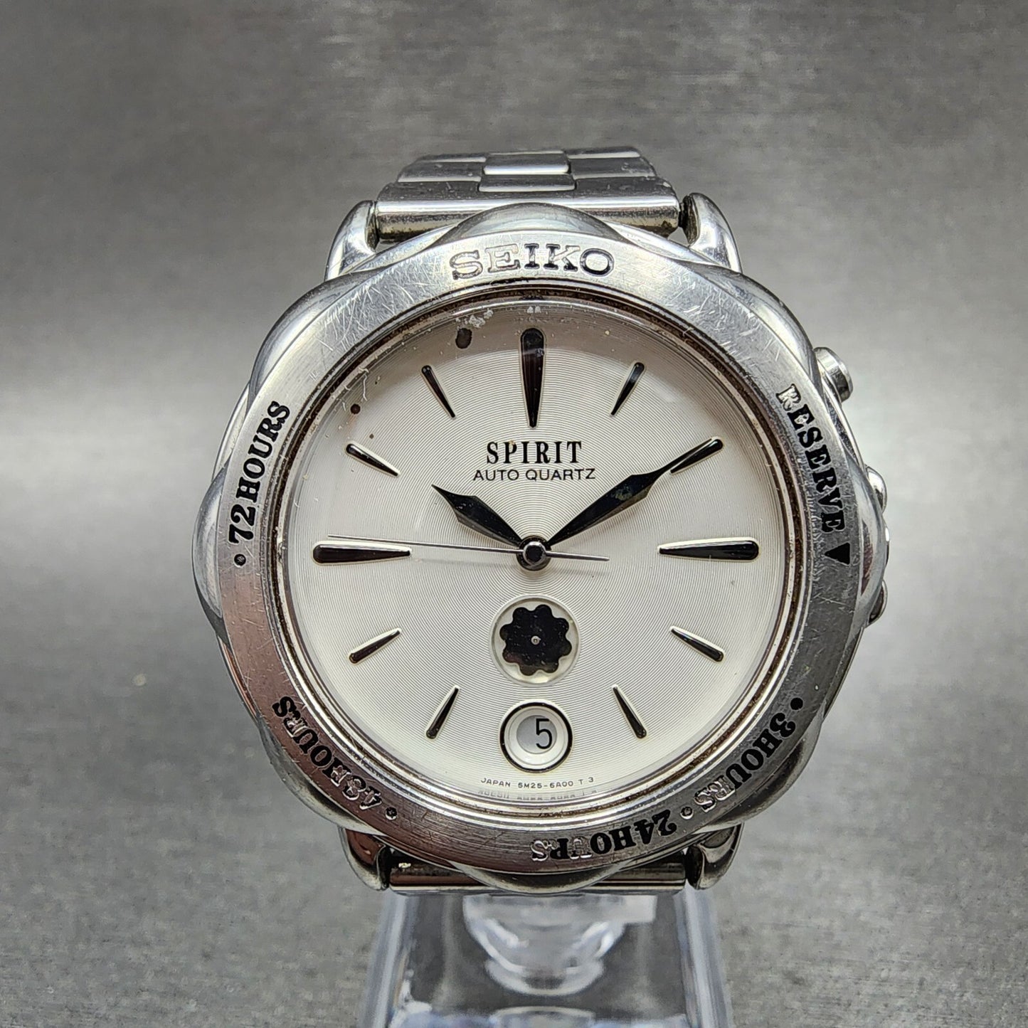 Seiko Spirit Auto quartz Watch Men 38mm White Dial Steel Date 5M25-6A00 PARTS