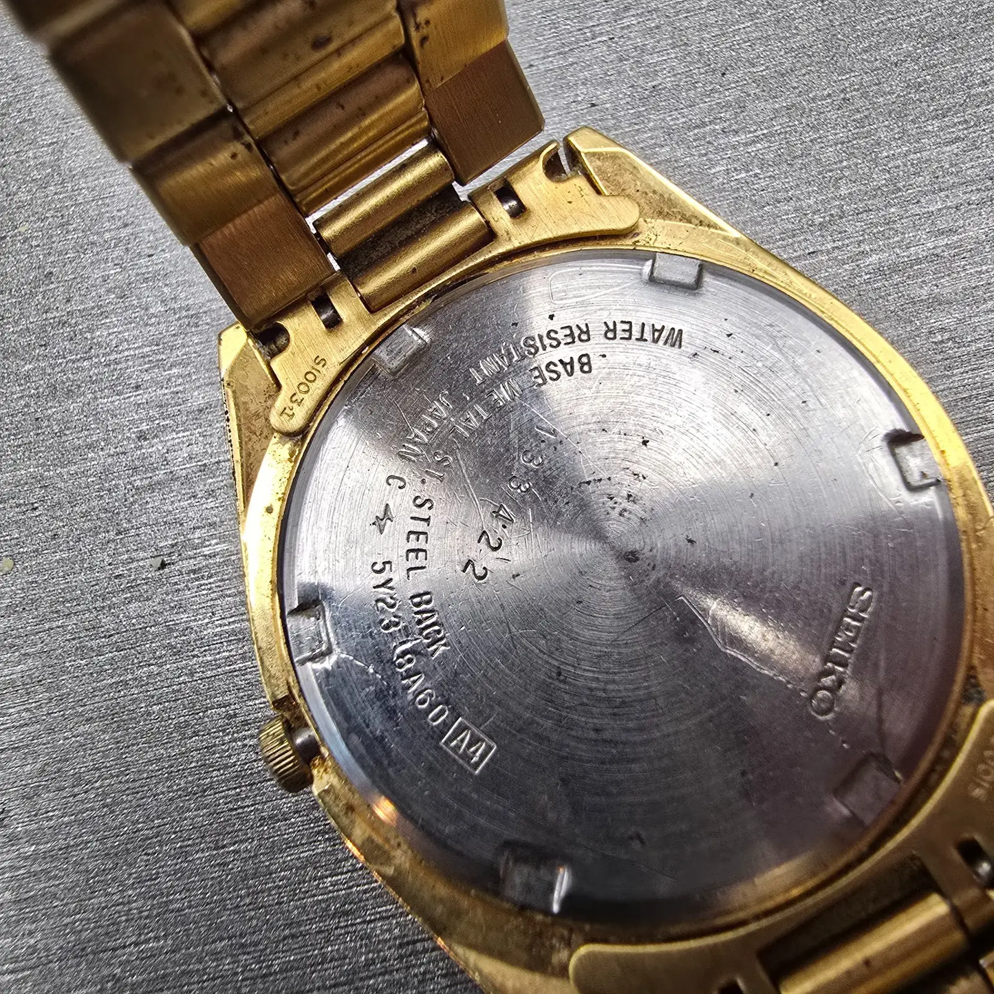 Seiko President Watch Men 36mm Black Dial Gold Tone Daydate 5Y23-8A60 New Batt10