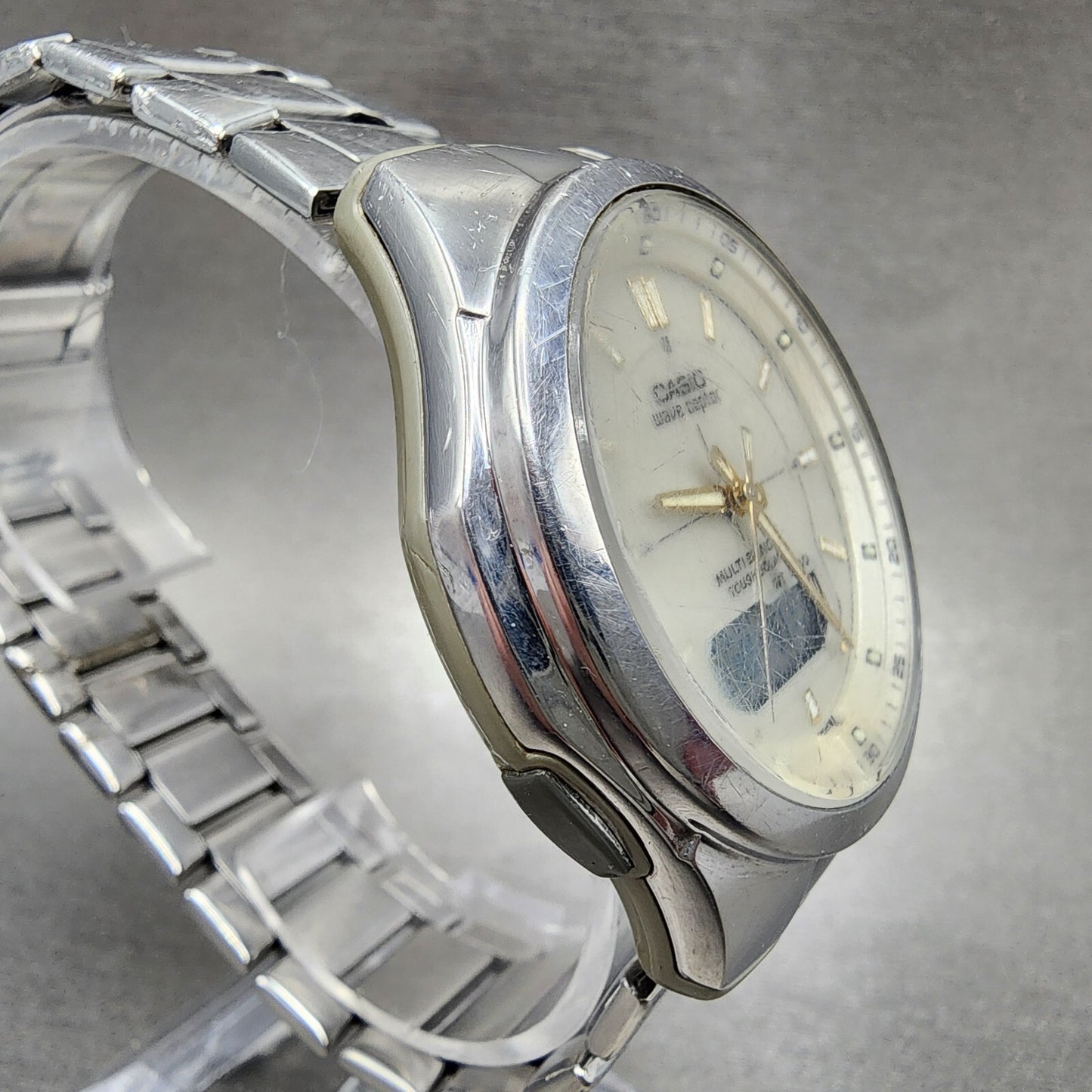 Casio Wave Ceptor Solar Watch Men 42mm White Dial Analog Digital Steel Runs