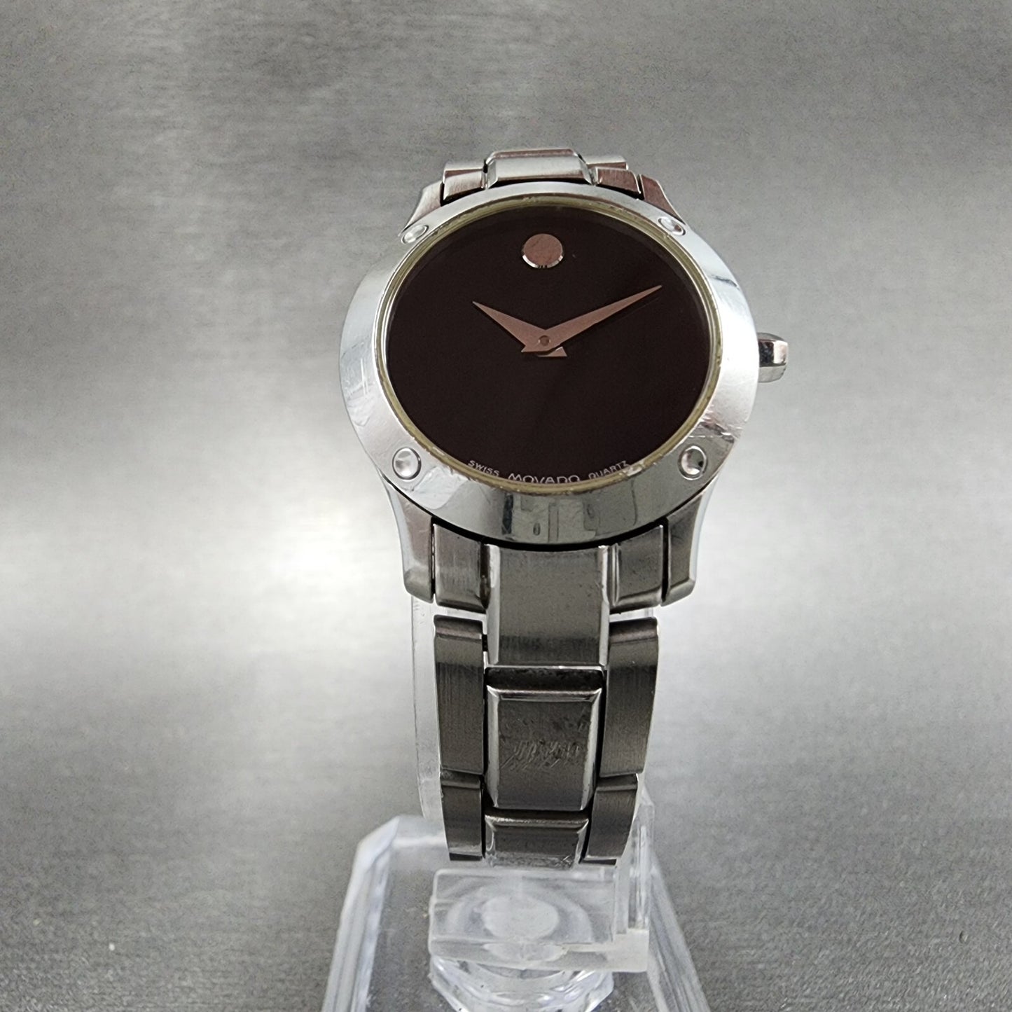 Movado Museum Watch Women 25mm Black Dial Stainless Steel Round New Battery
