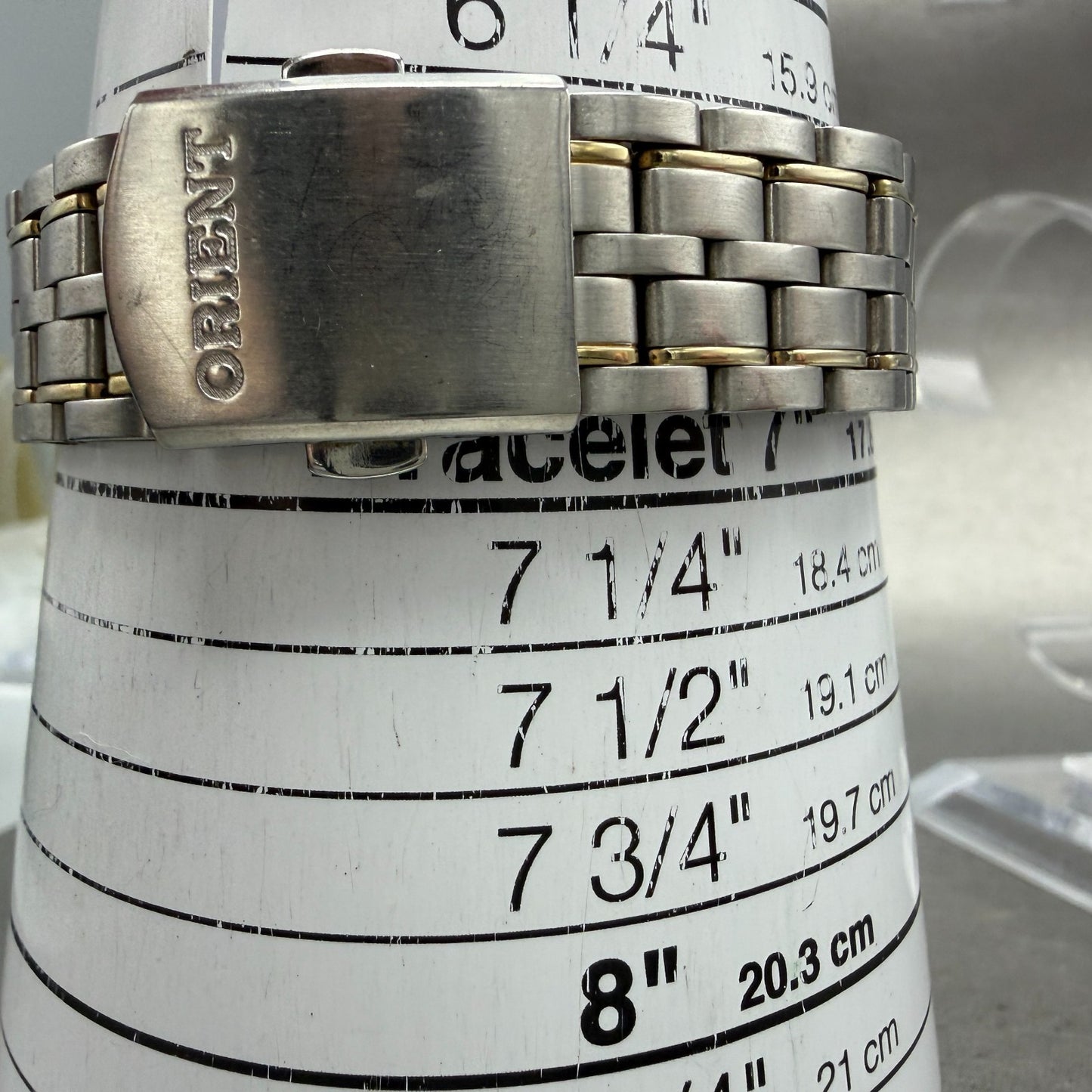 Orient Solar Watch Men 33mm White Dial Two Tone Rectangle Date VDAD-C1 Works10