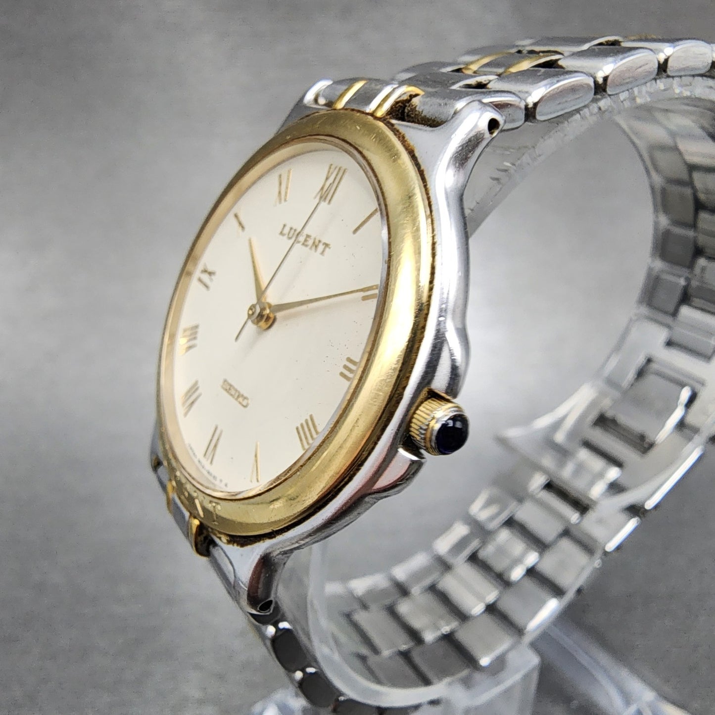 Seiko Lucent Watch Men 31mm White Dial Two Tone 5e21-6b70 New Battery