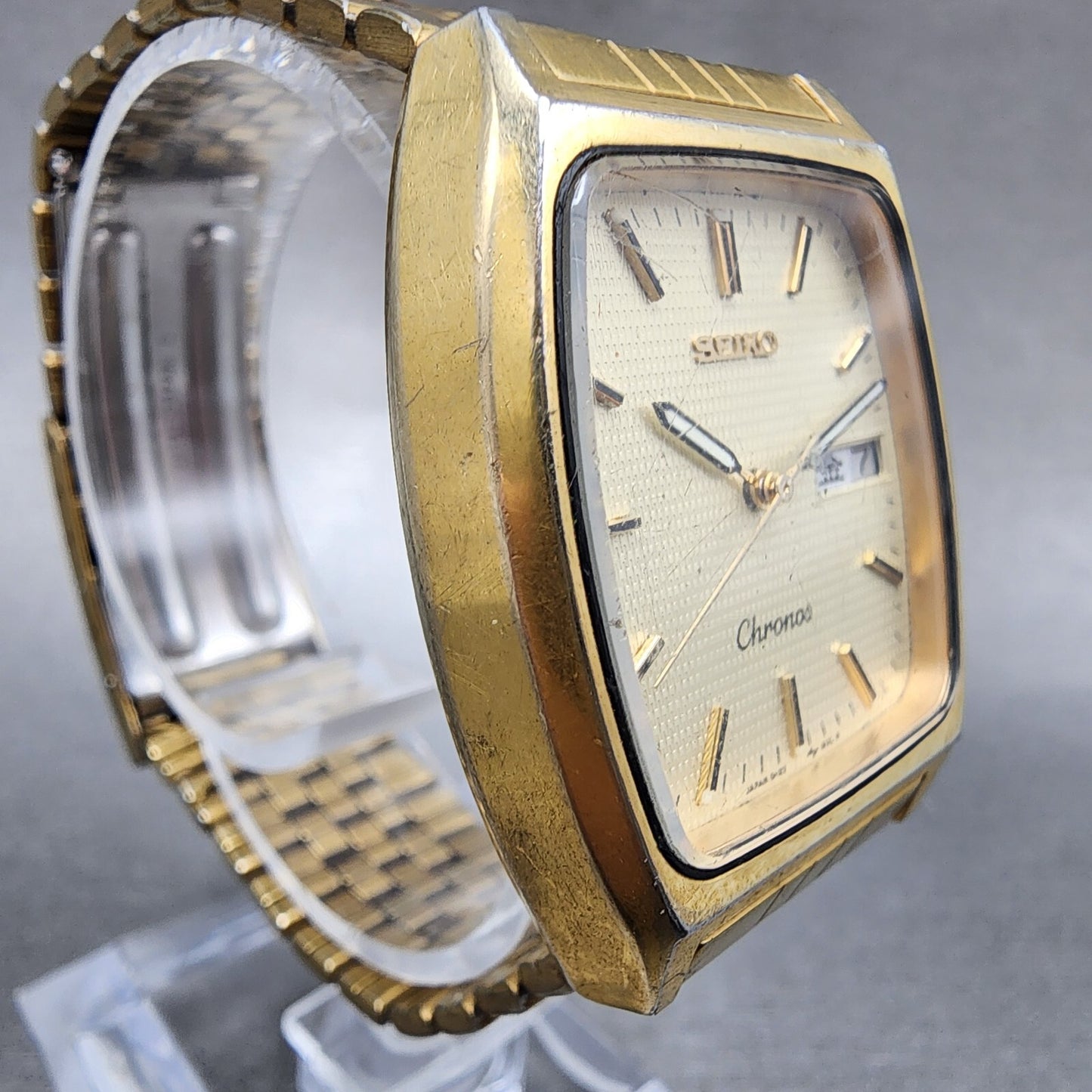 Seiko Chronos Watch Men 30mm Champagne Dial Gold Tone Daydate 5h23-5110 New Batt