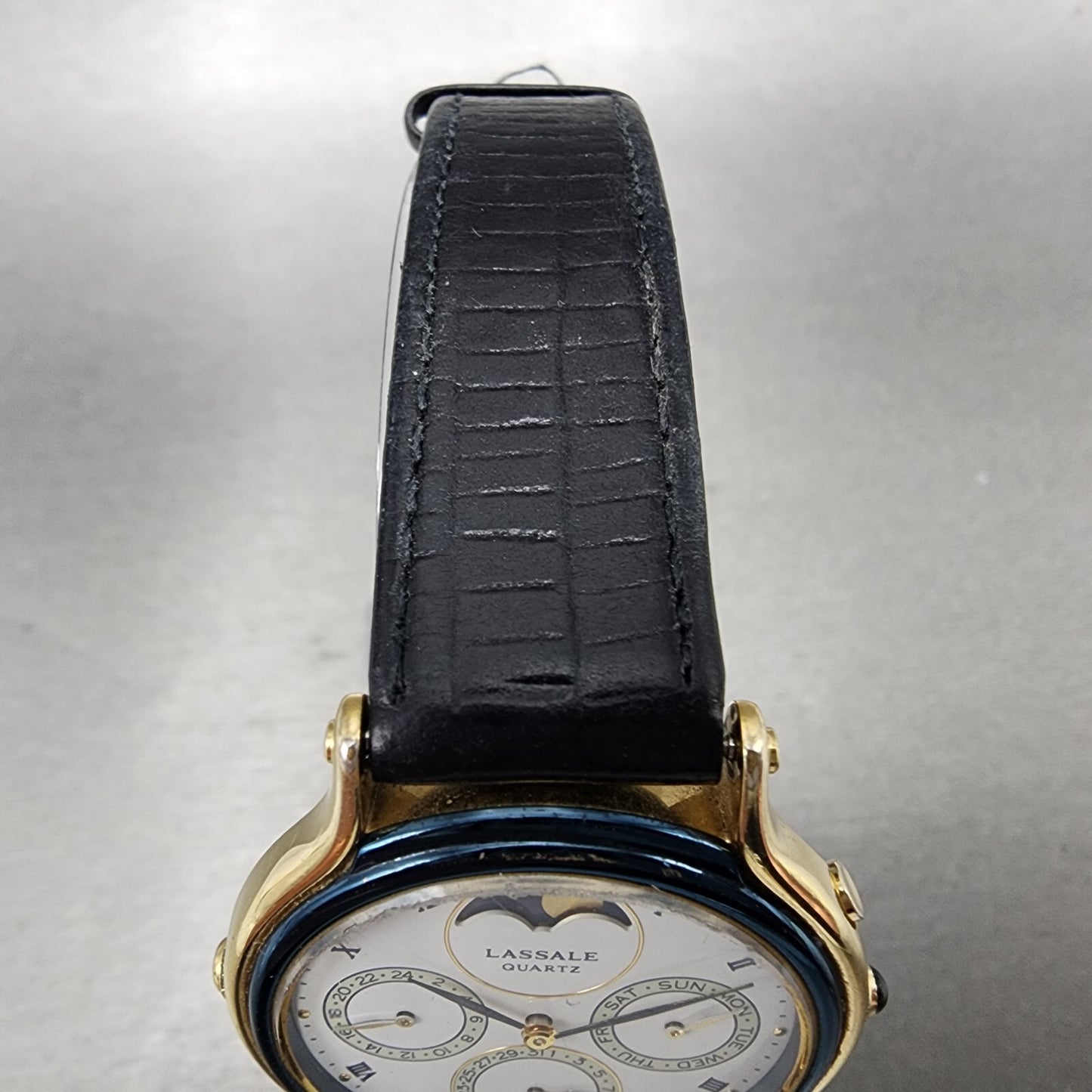 Seiko Lassale Moonphase Watch Men 34mm White Dial Gold Tone Daydate Round Newbat