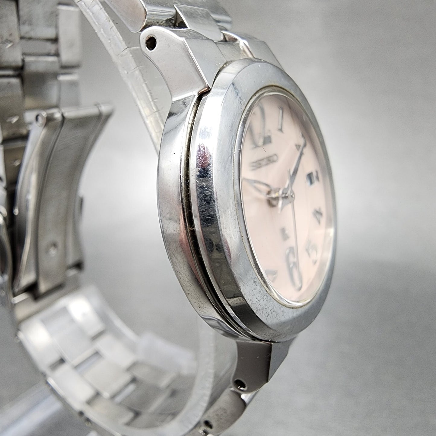 Seiko Lukia Watch Women 26mm Pink Dial Silver Tone Date 7n82-0cn0 New Battery