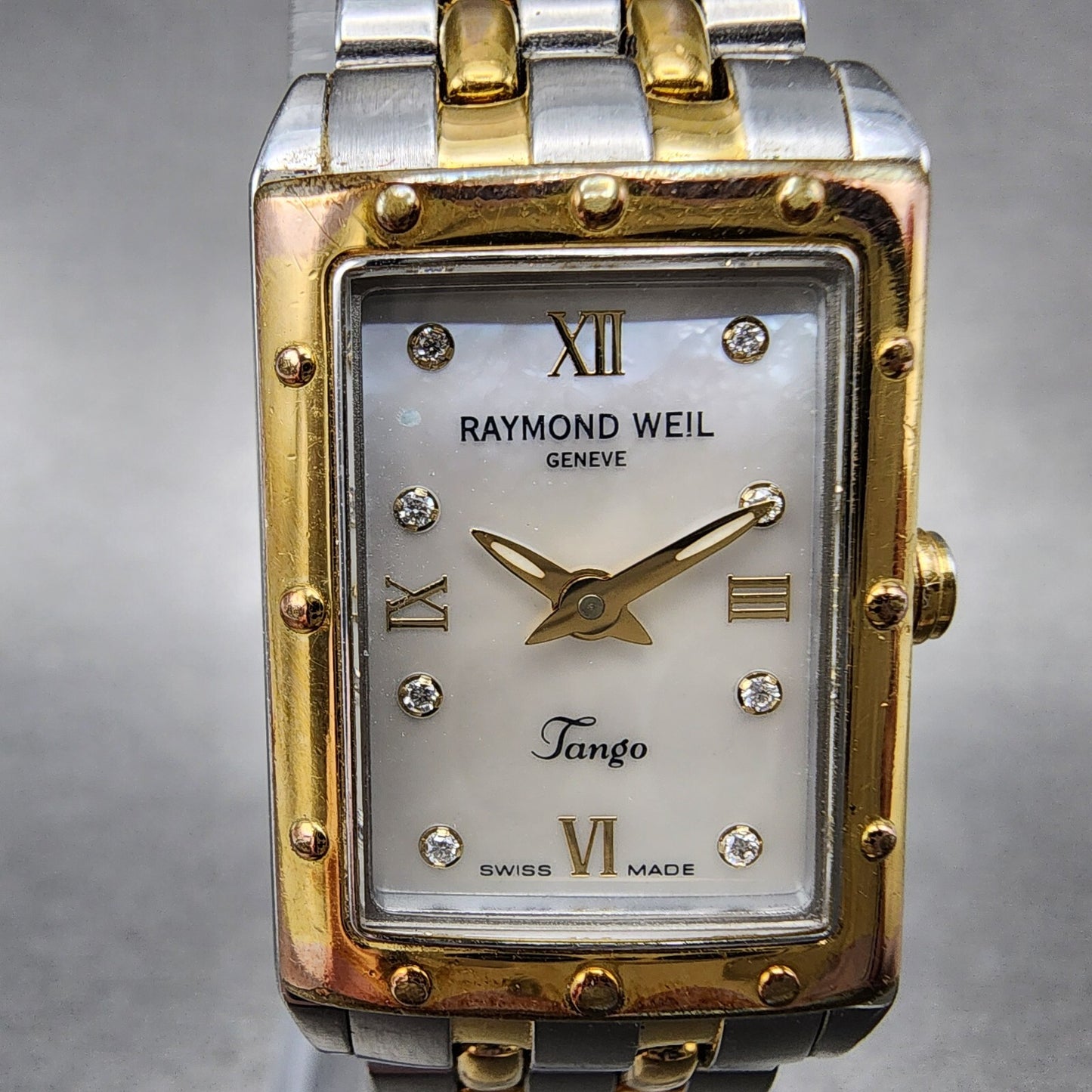 Raymond Weil Tango Tank Watch Women 19mm MOP Dial Two Tone Rectangle New Battery