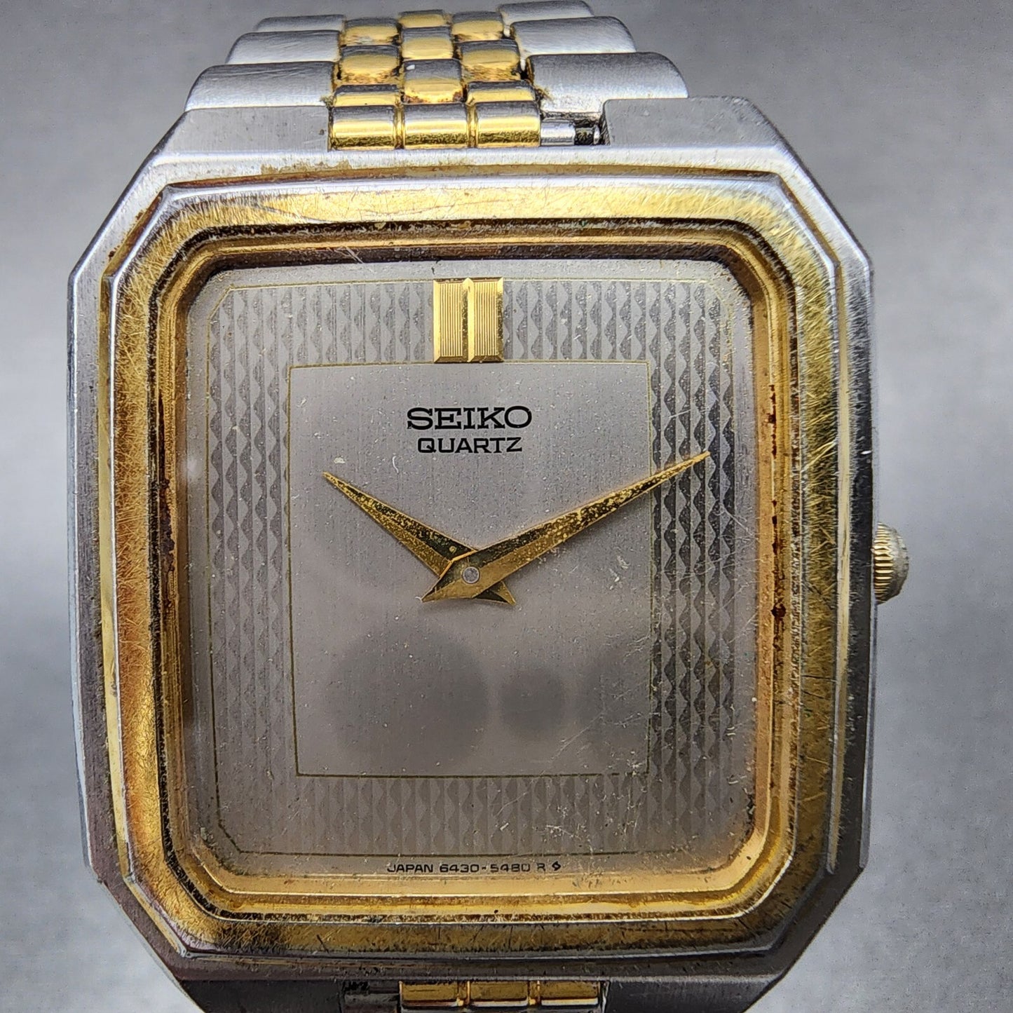 VTG Seiko Watch Men 30mm Silver Dial Two Tone Octagon 6430-5269 New Battery