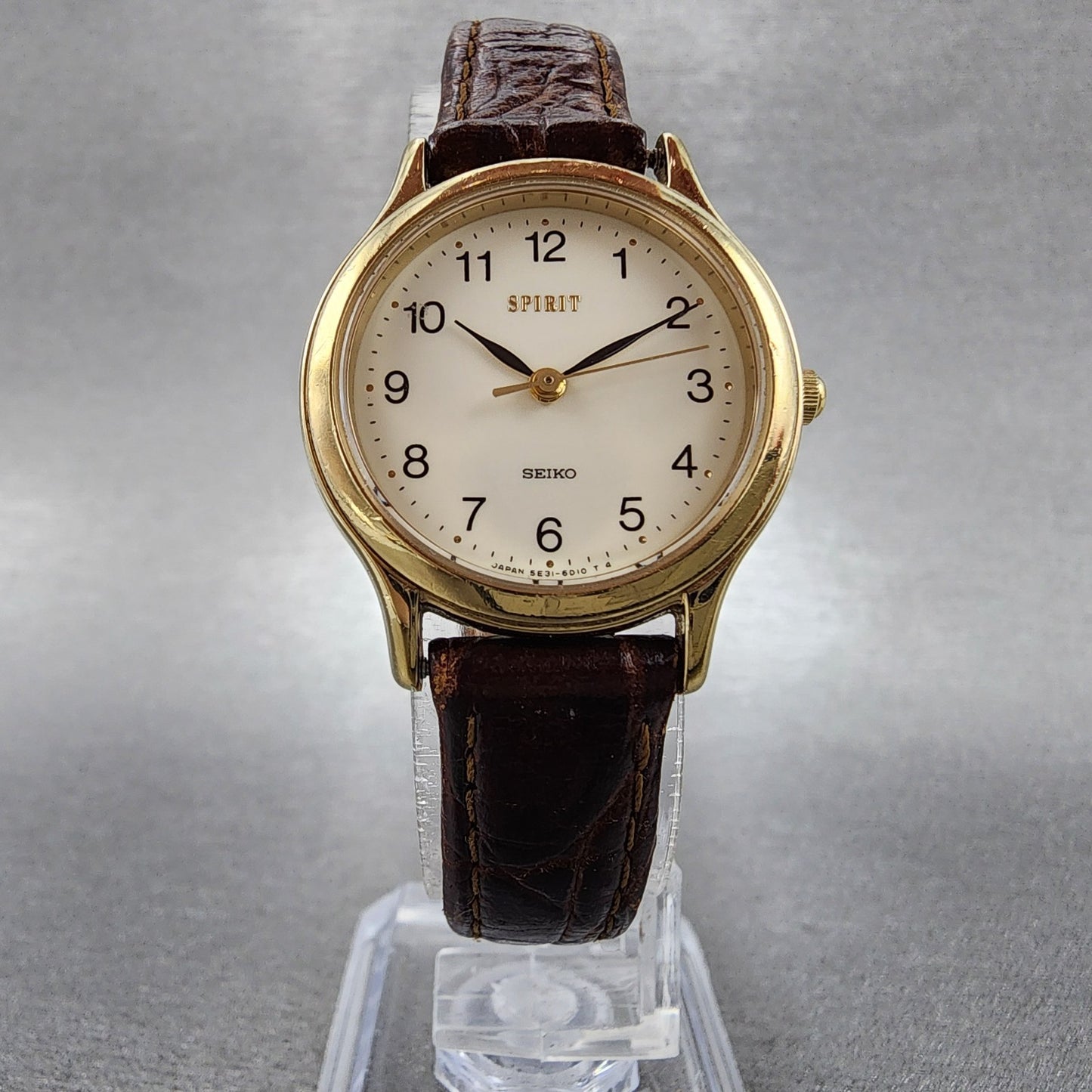 Seiko Spirit Watch Women 27mm White Dial Gold Tone 5e31-6c8a New Battery