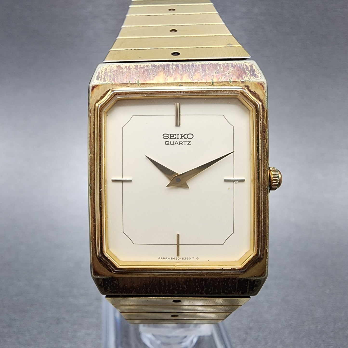 Seiko Tank Watch Men 27mm Cream Dial Gold Tone 6430-5140 New Battery