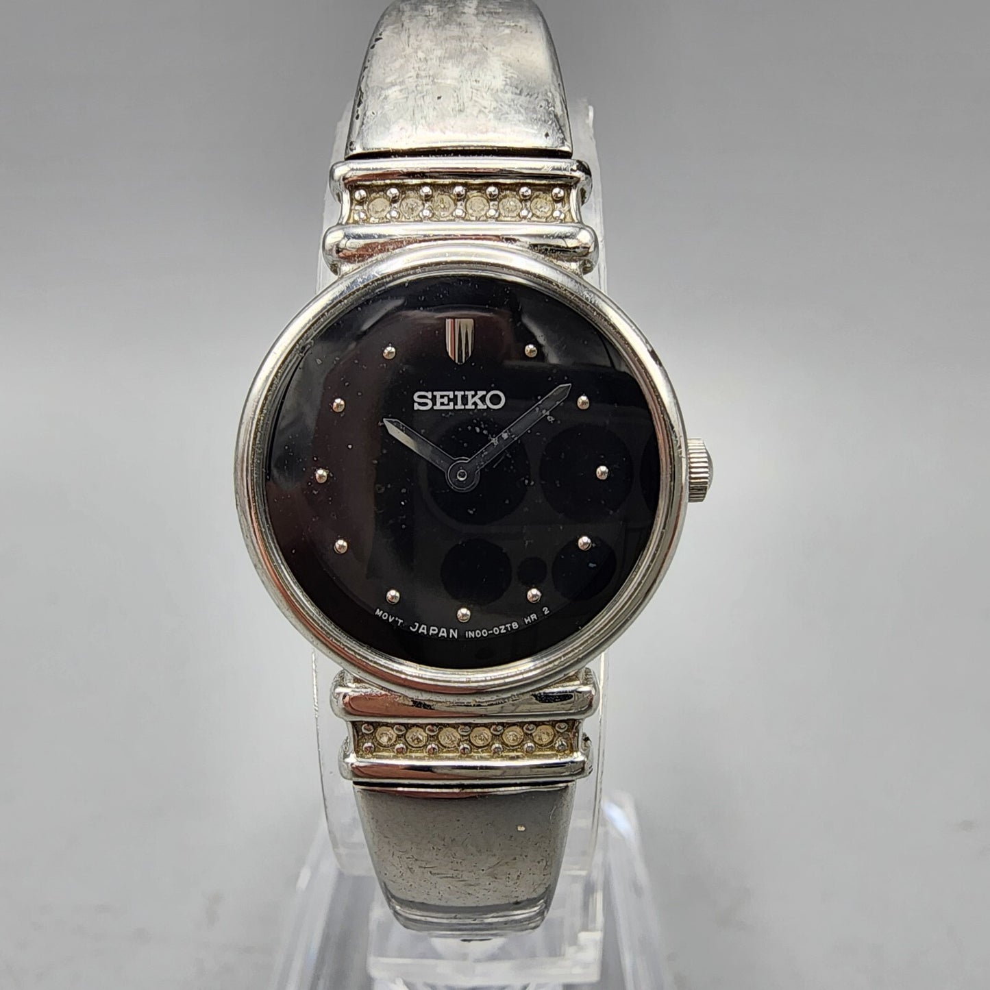 VTG Seiko Watch Women 21mm Black Dial Silver Tone Round 1N00-0SC0 New Battery