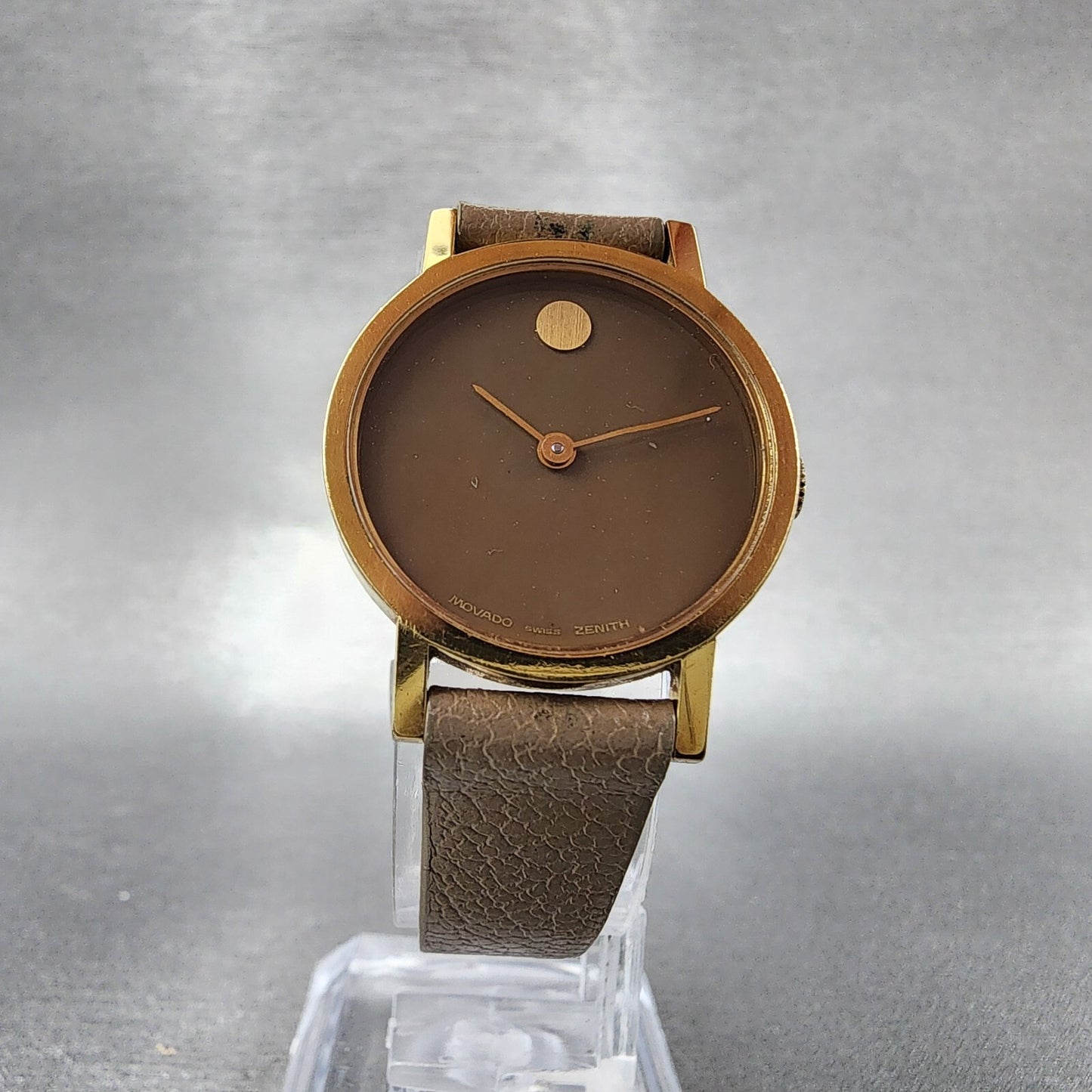 VTG Movado Muesum Watch Women 25mm brown Dial Gold Plated Manual Wind Runs